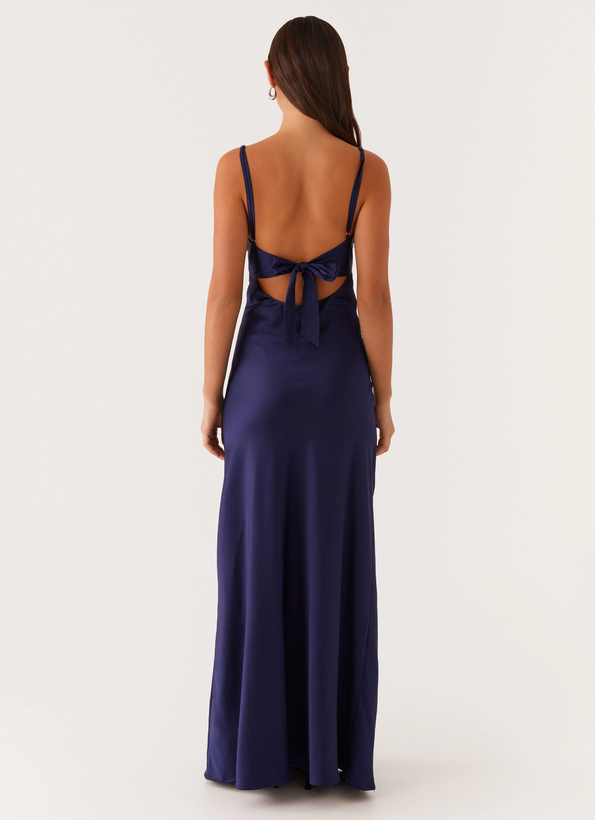 Flora Satin Maxi Dress - Navy Flowing Layers Comfortable and Flattering