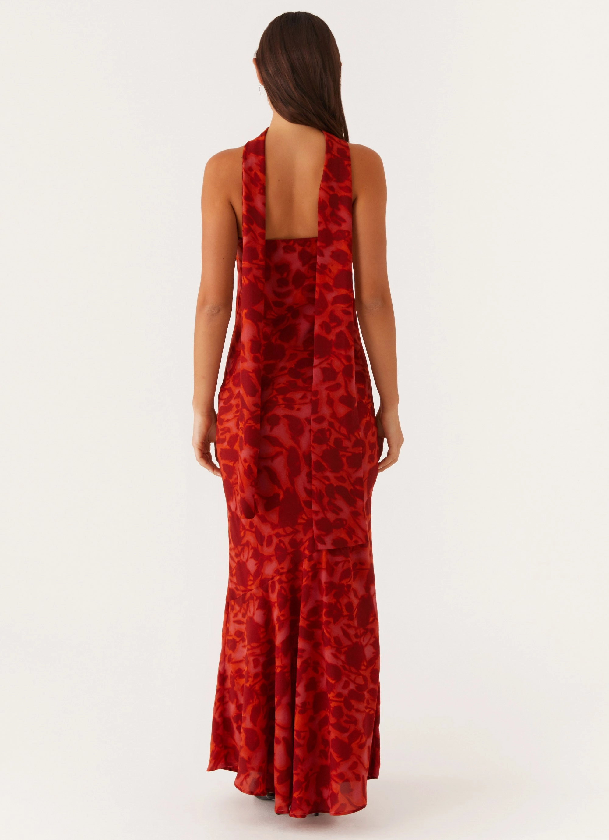 Under The Pagoda Maxi Dress - Deep Red Floral Sleek Look