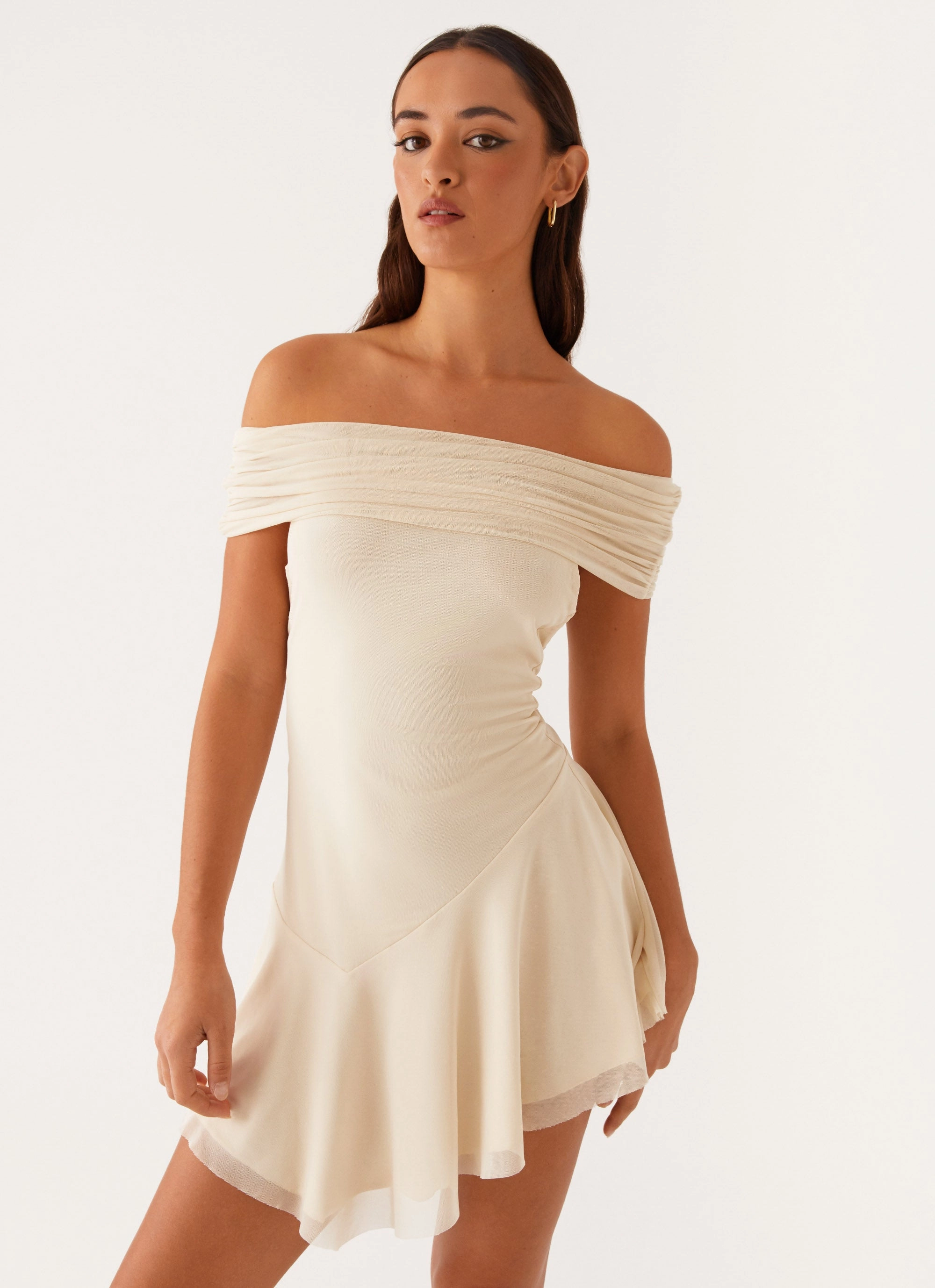 Crisp Finish Finola Off Shoulder Mini Dress - Pastel Yellow