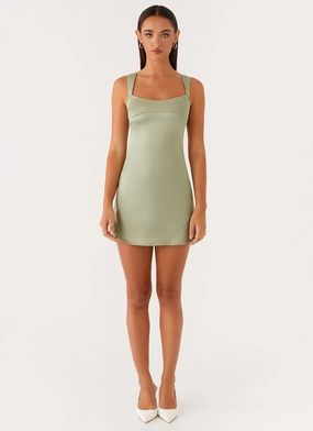 Casual Must-Have Odette Satin Mini Dress - Sage