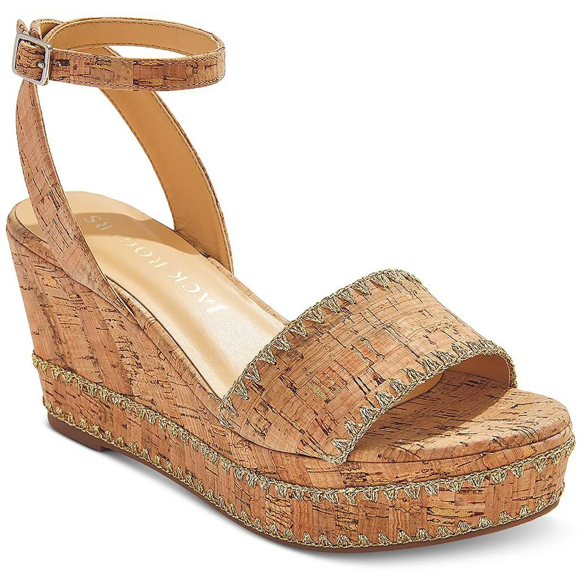 Sandy Path Flagler Stitch Womens Cork Metallic Wedge Sandals