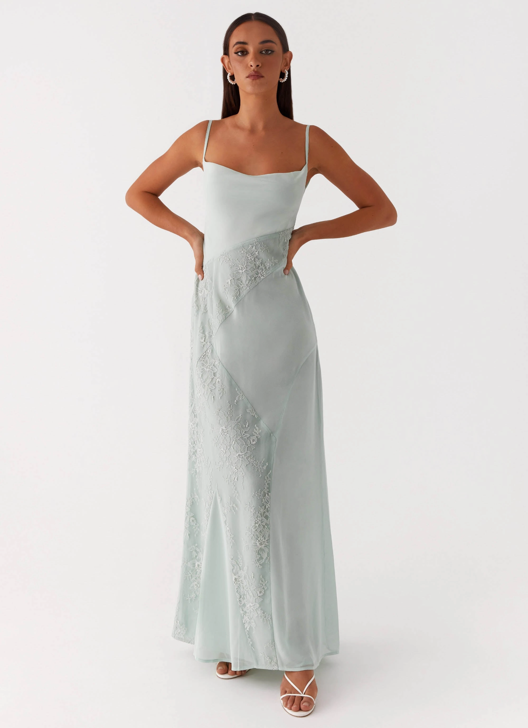 ruffle trim Texture Style Gabriana Maxi Dress - Sage