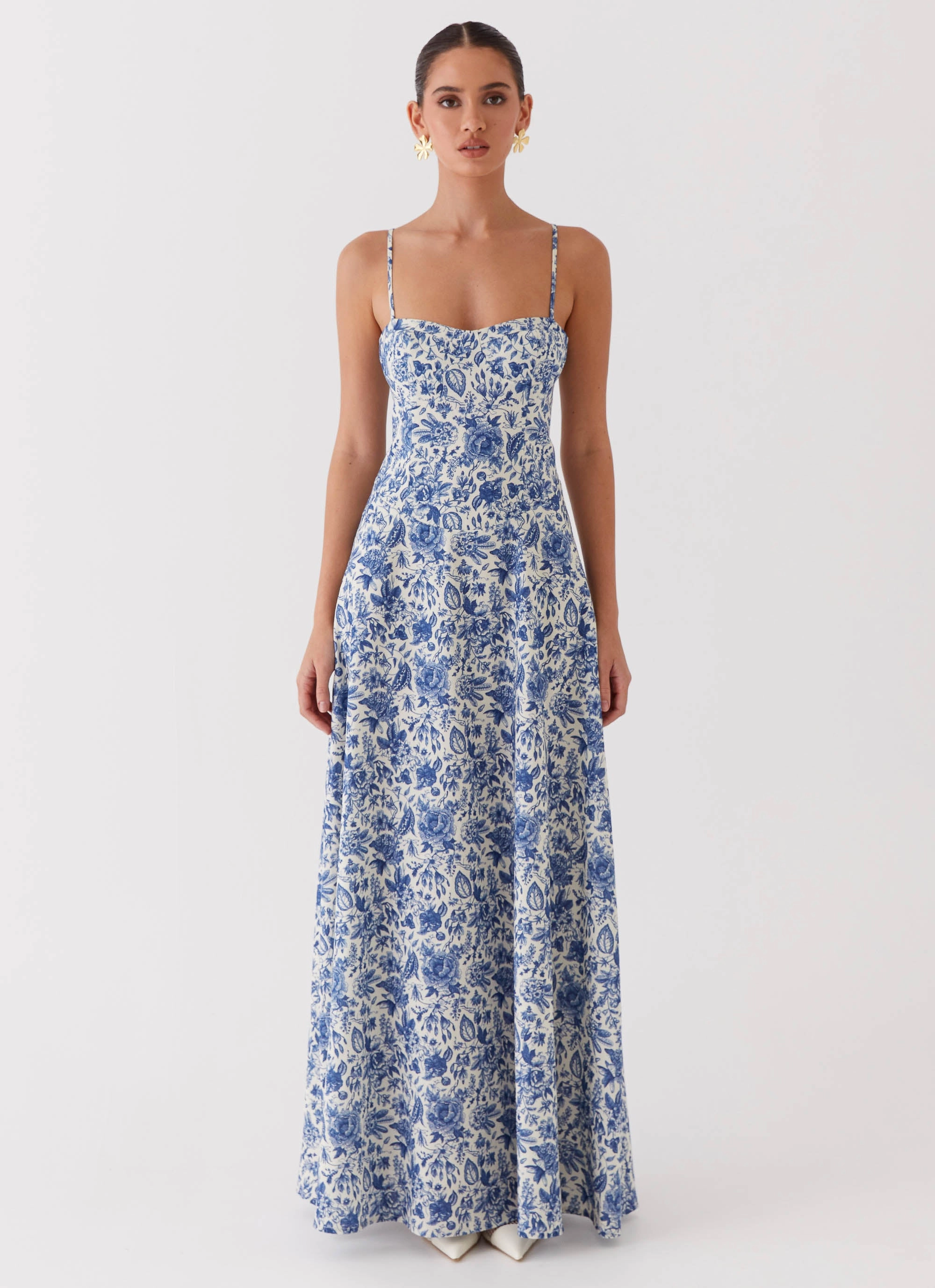 Statement-Print Angelina Linen Maxi Dress - Blue Paisley