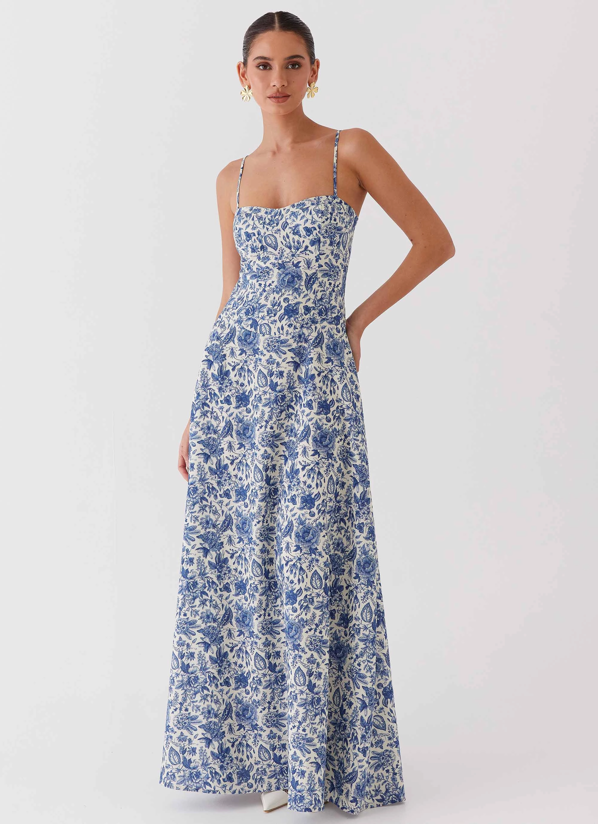 Angelina Linen Maxi Dress - Blue Paisley NonIrritatingLining