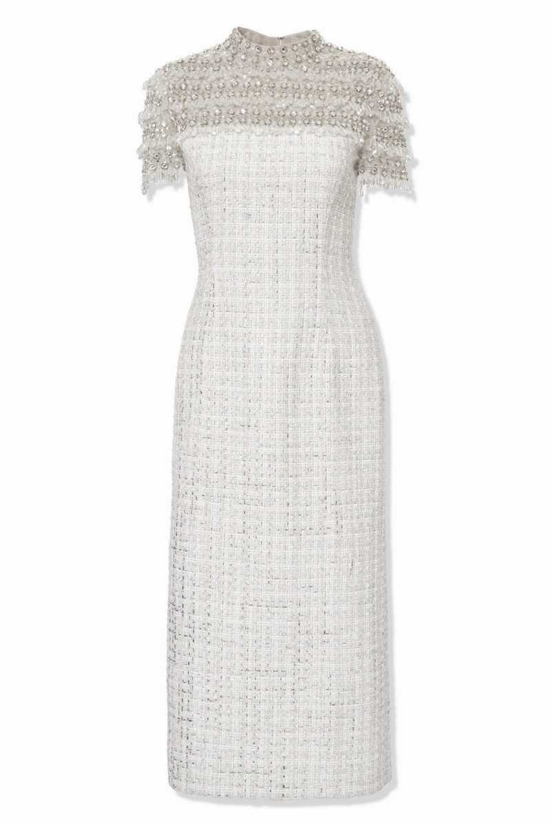 Tweed Midi Dress Nature Glow Oversized-Fit