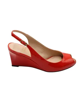 Simple Footwear Stuart Weitzman Slingback Peep-Toe Wedge in Red Patent Leather