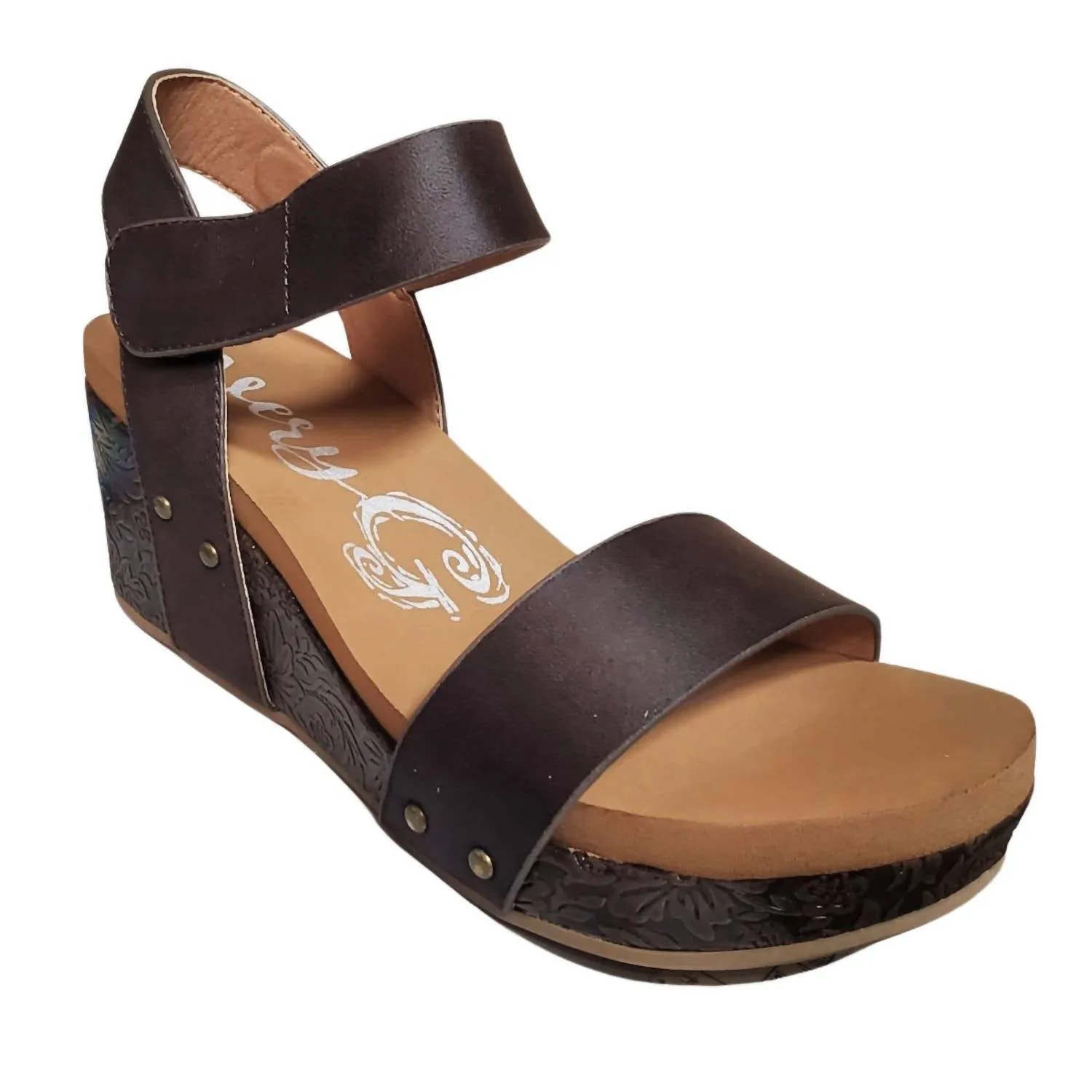 Durable Outsole Y Strap Design Women's Devon Wedge Sandal In Chocolate Embossed