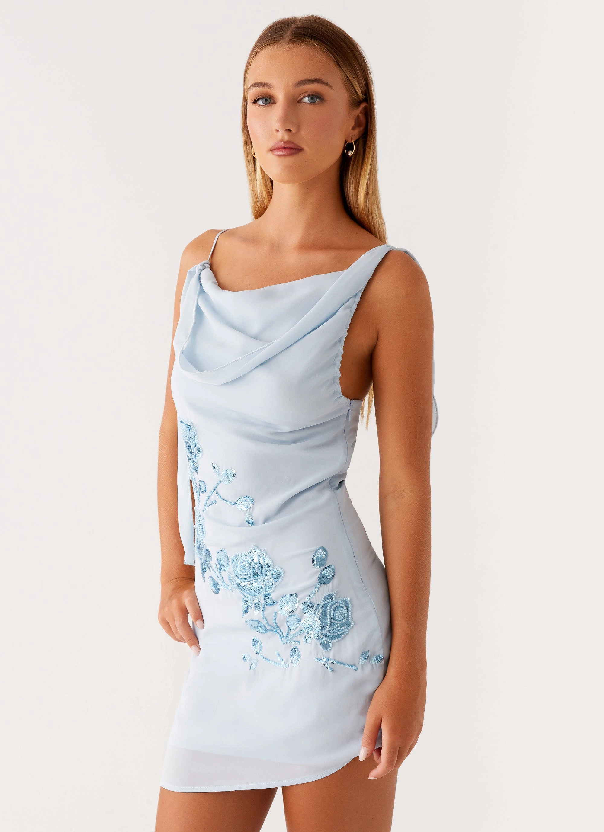 Polished look dress Lily Beaded Mini Dress - Pastel Blue