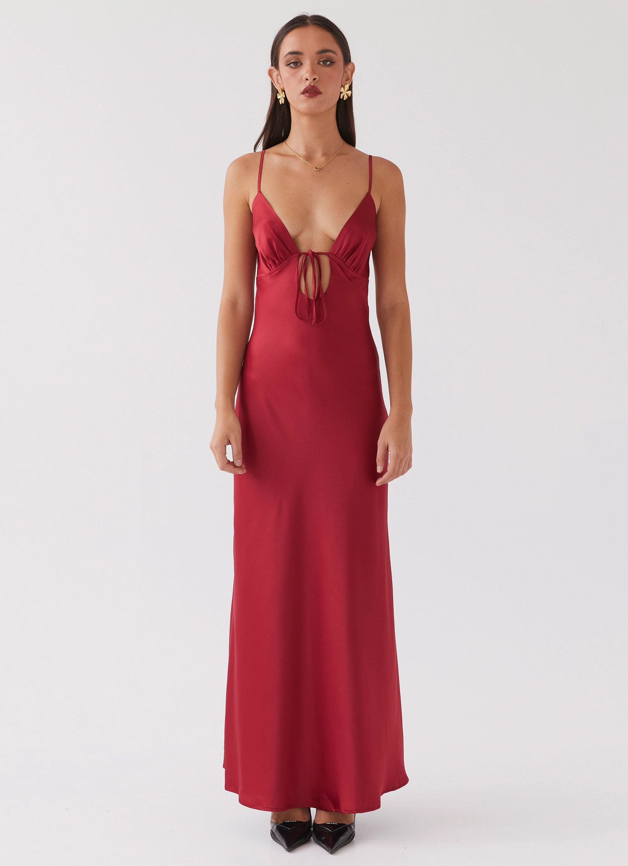 Flora Satin Maxi Dress - Cherry Day Magic Work Ready