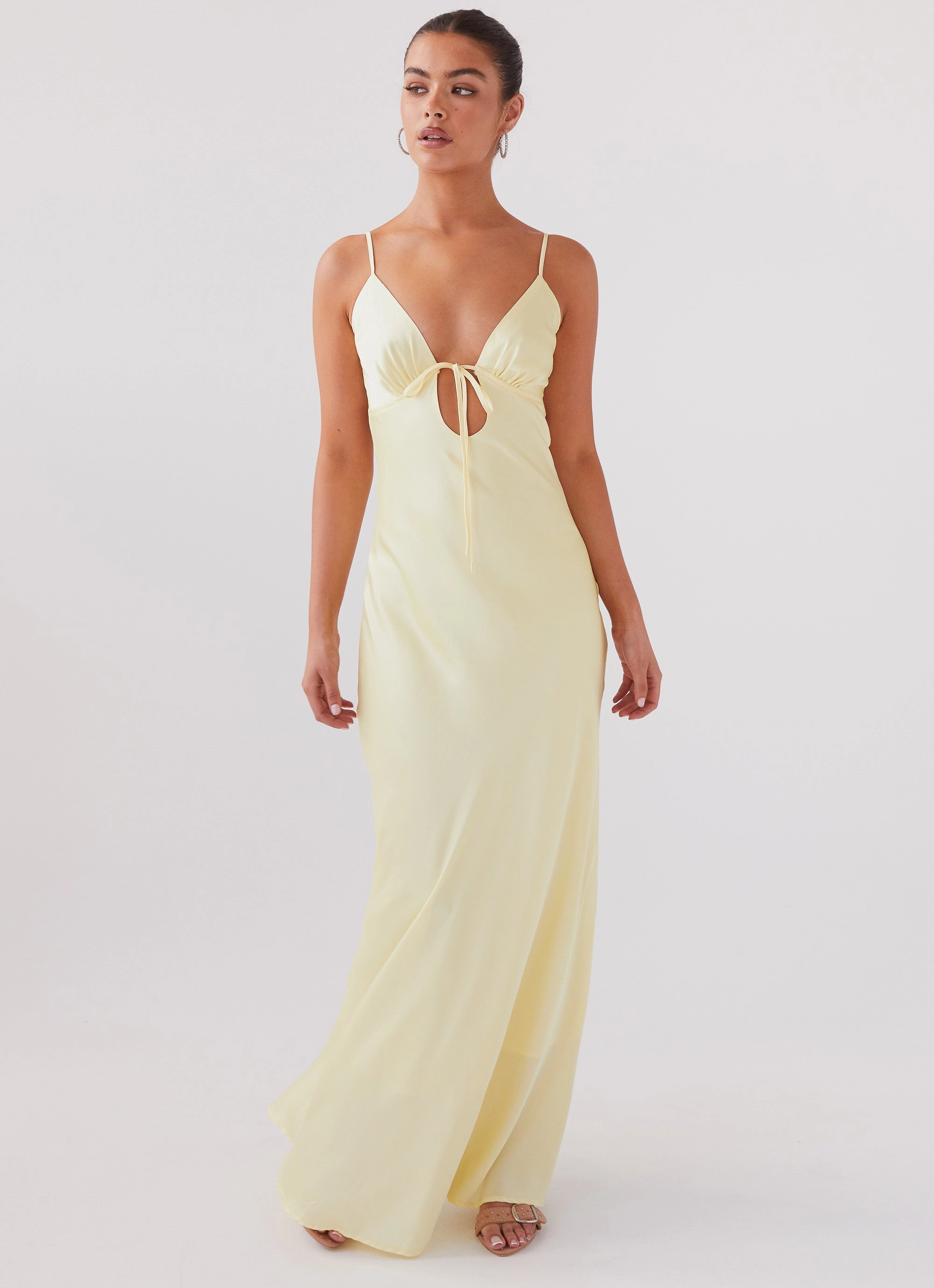 Perfectly Fitted Flora Satin Maxi Dress - Lemon