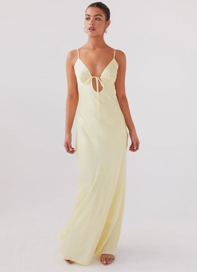Perfectly Fitted Flora Satin Maxi Dress - Lemon