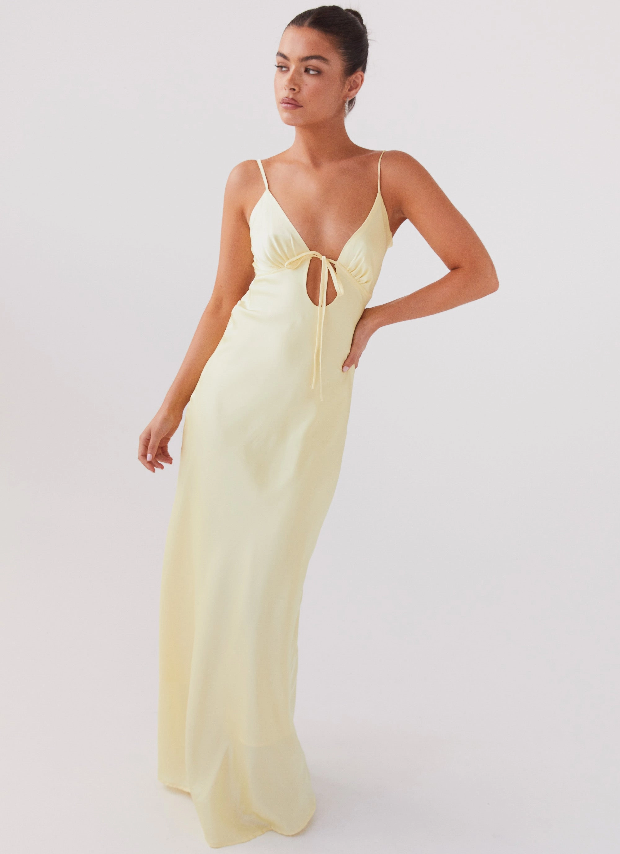Flora Satin Maxi Dress - Lemon Edge Detail Dreamy Layers