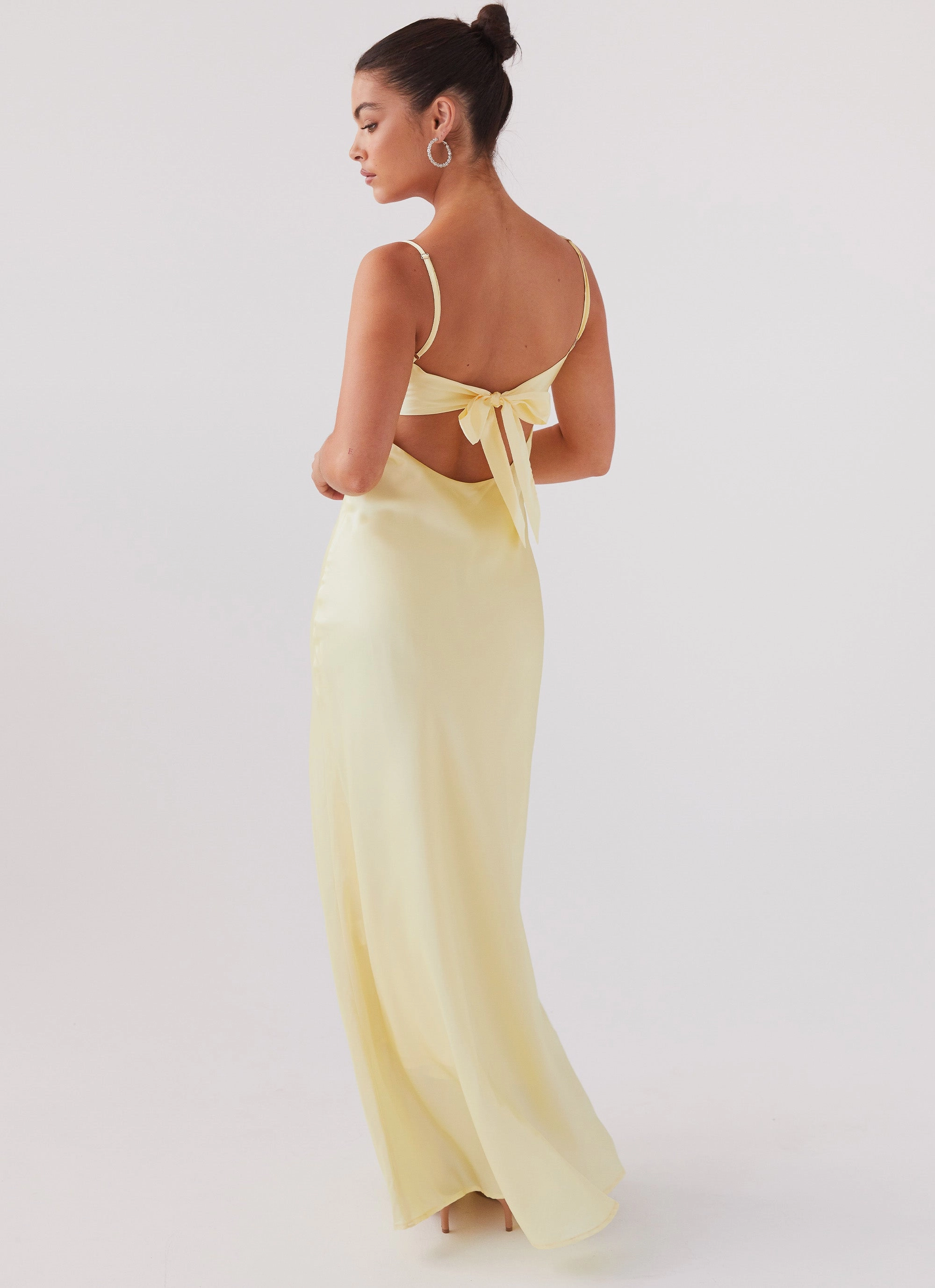 Chill Base Feminine Look Flora Satin Maxi Dress - Lemon