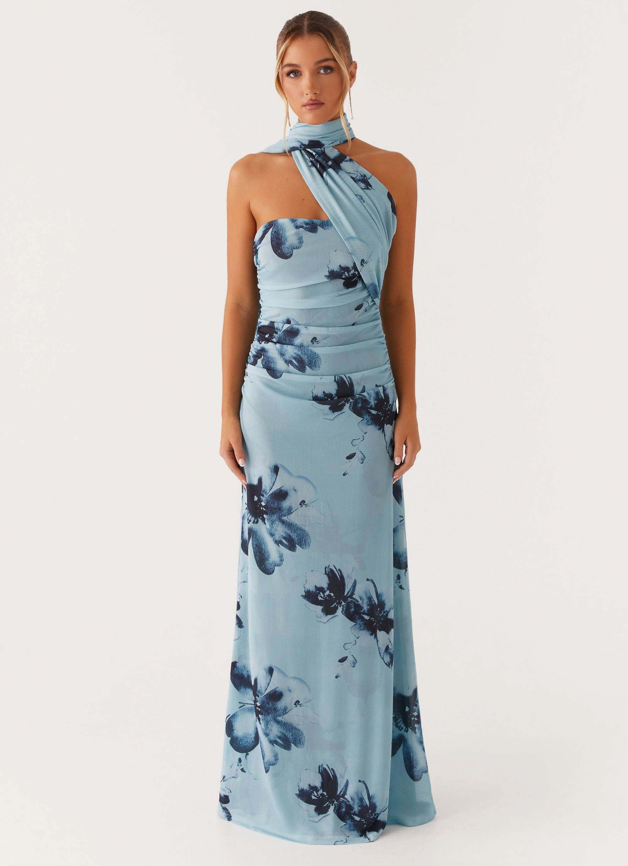Light Coral Songbird Maxi Dress - Blue Black Floral