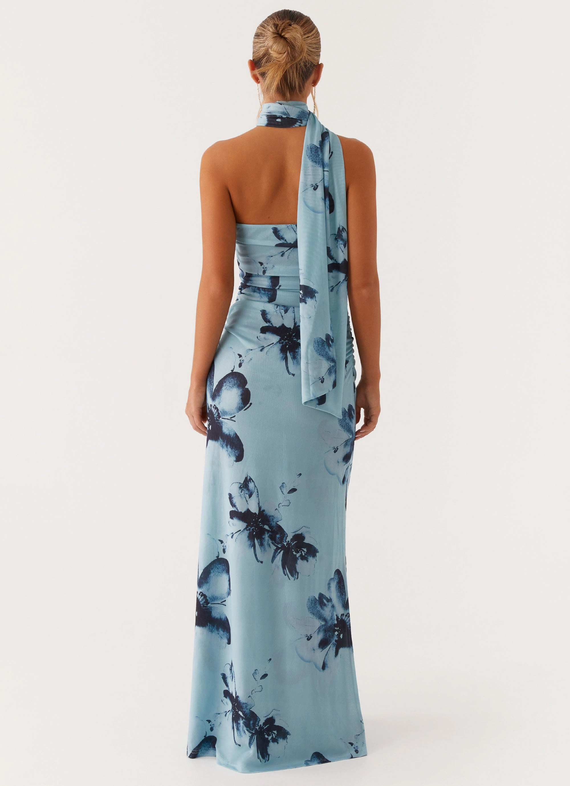 Songbird Maxi Dress - Blue Black Floral Warm Pink