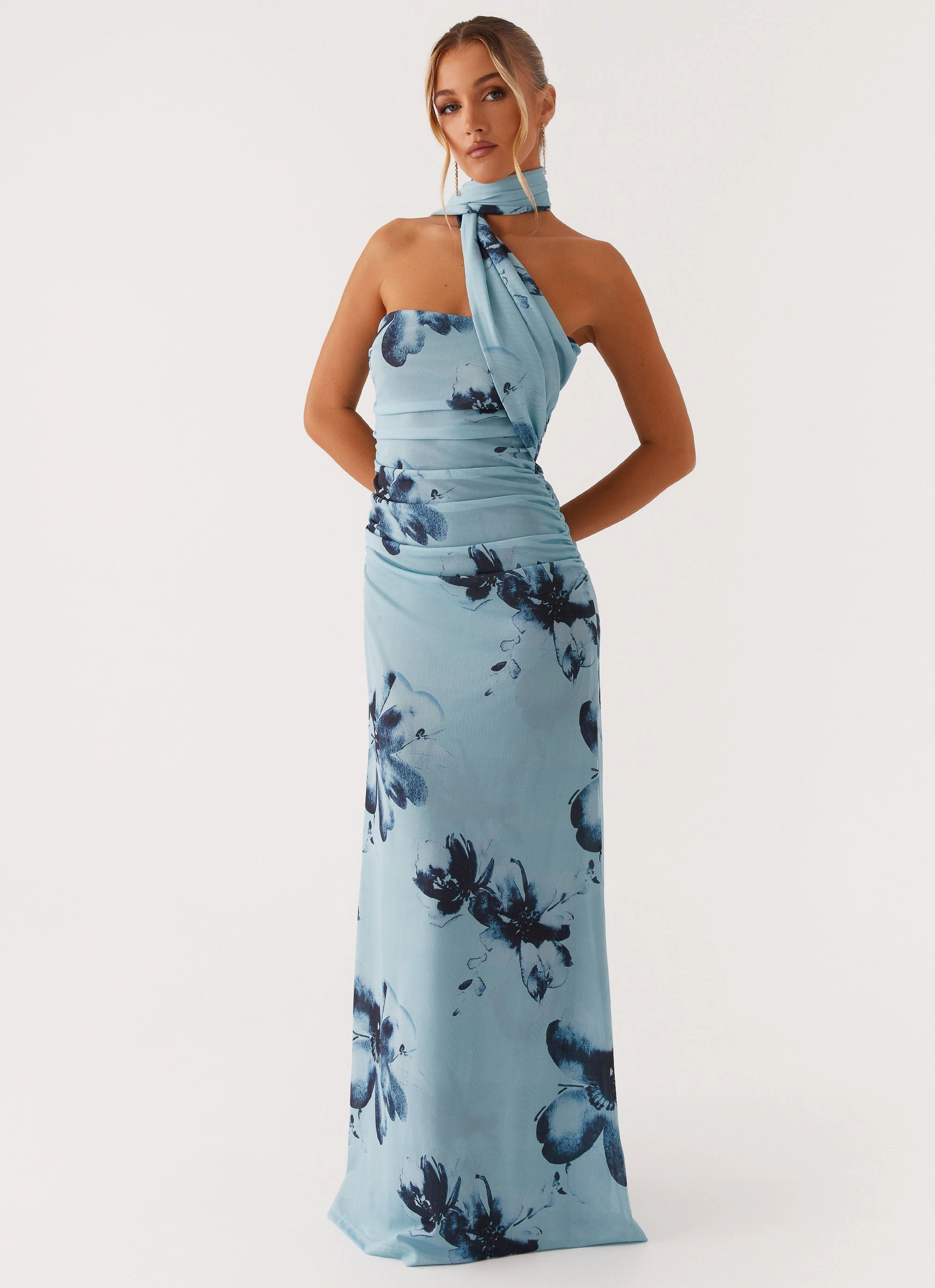 Songbird Maxi Dress - Blue Black Floral Professional Comfort