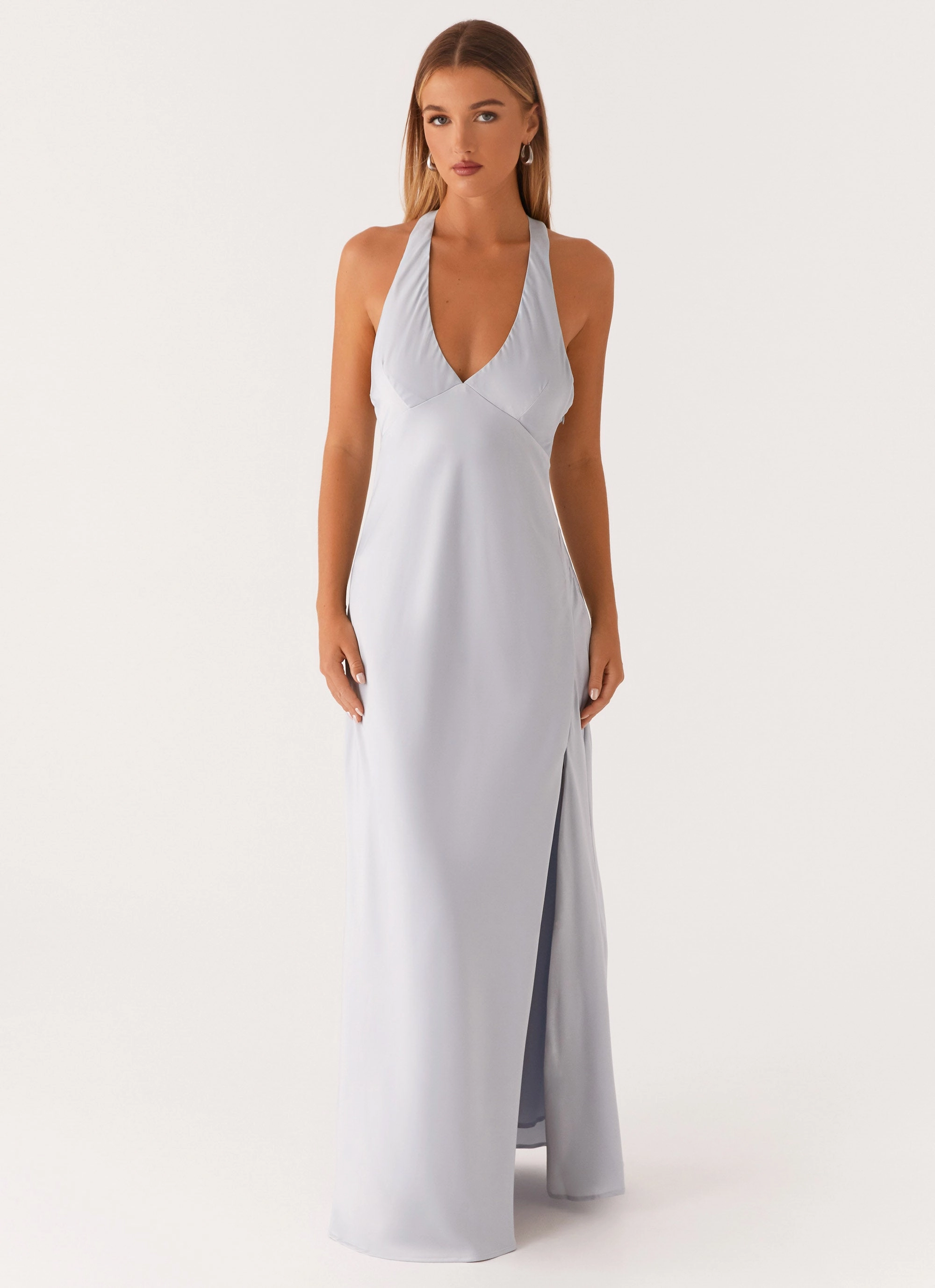 Angie Maxi Dress - Blue Textured Surface Comfort Layer Wear
