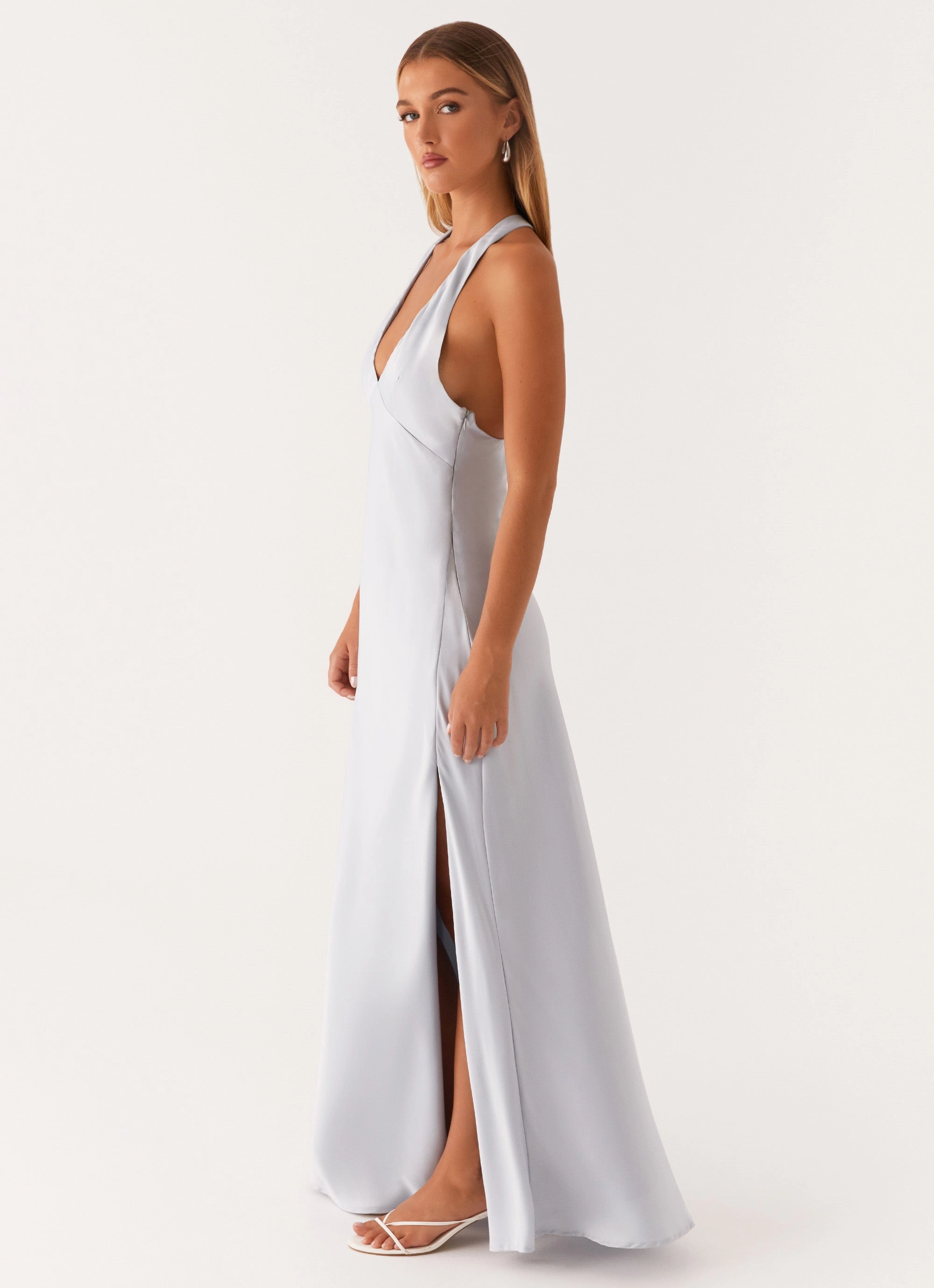Angie Maxi Dress - Blue Nordic Plain Pleat Breeze