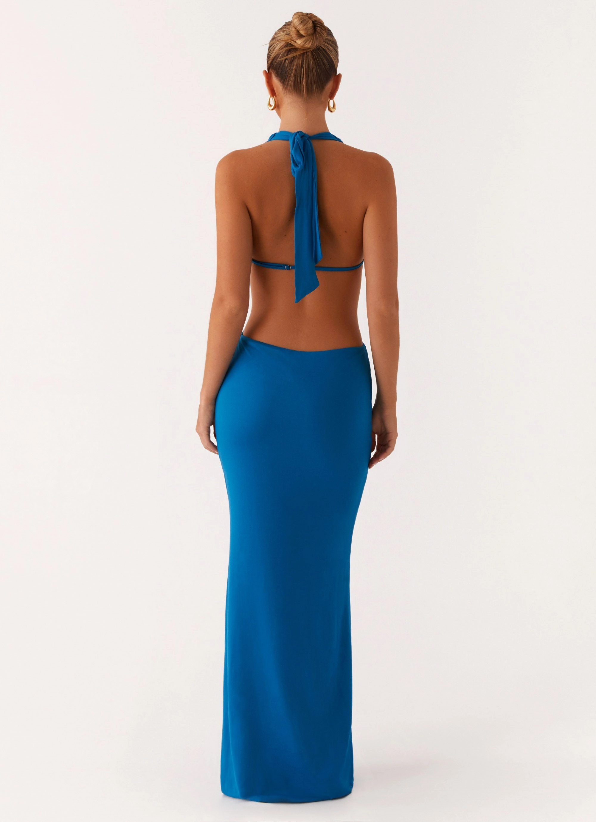 Flossy Maxi Dress - Royal Blue Delicate Tone Satin Fabric
