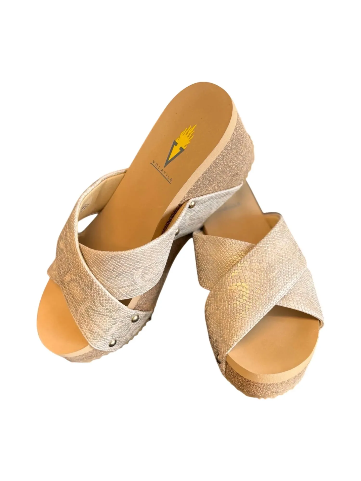 Riverside Wedge Sandals In Beige Croco Non Toxic Footbed Material