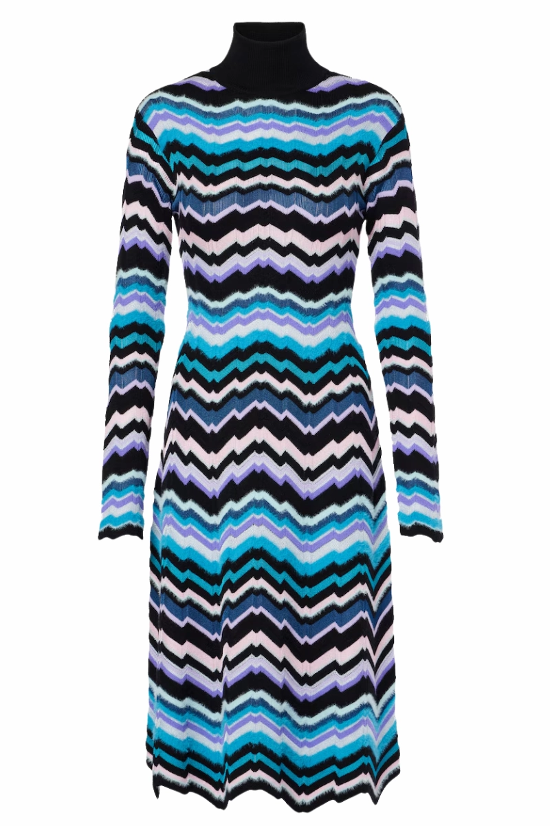 Comfortable fit Silky Silhouette Greek Zigzag Midi Dress