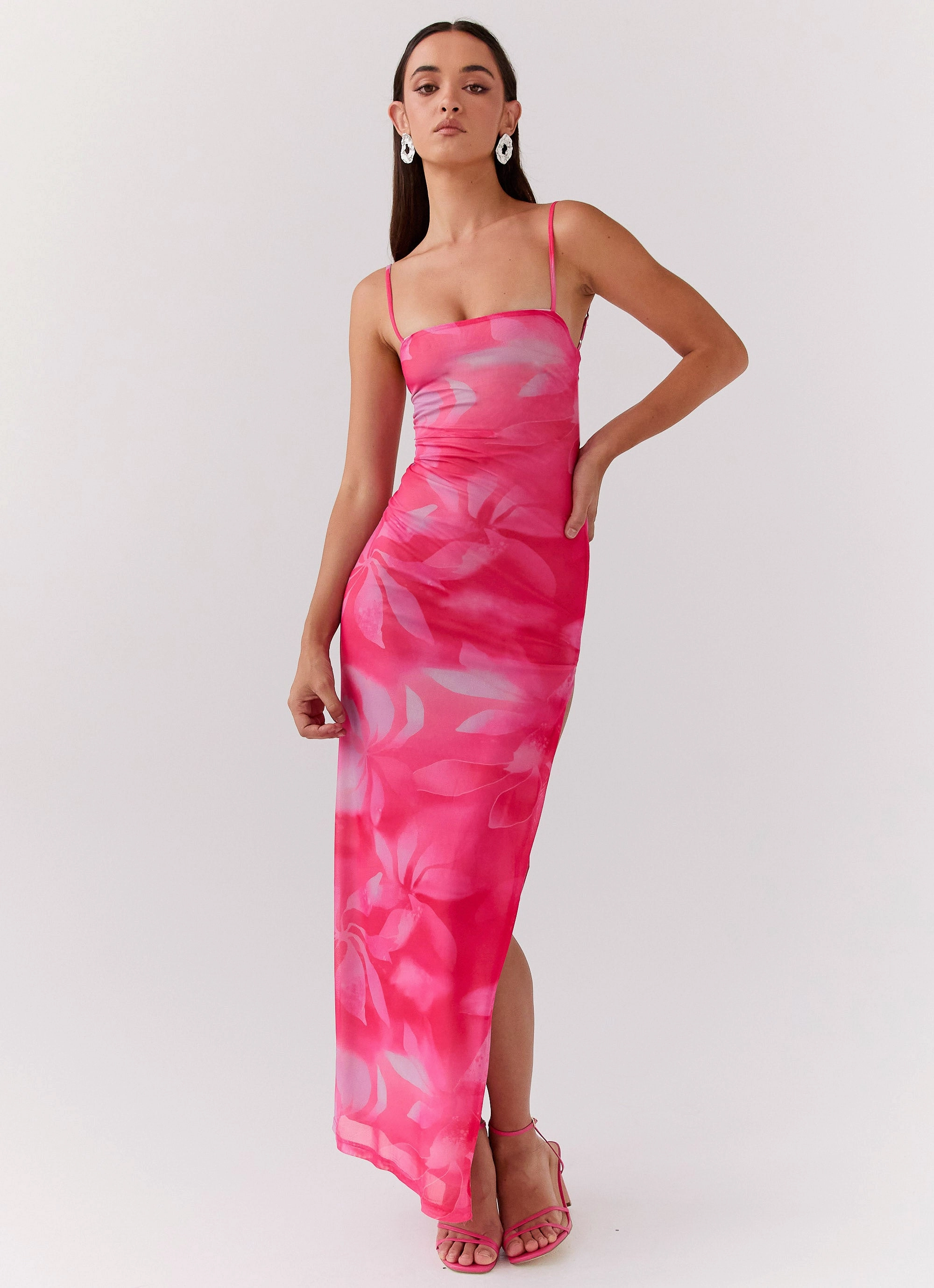 Free Step Life In Pink Maxi Dress - Abstract Bloom