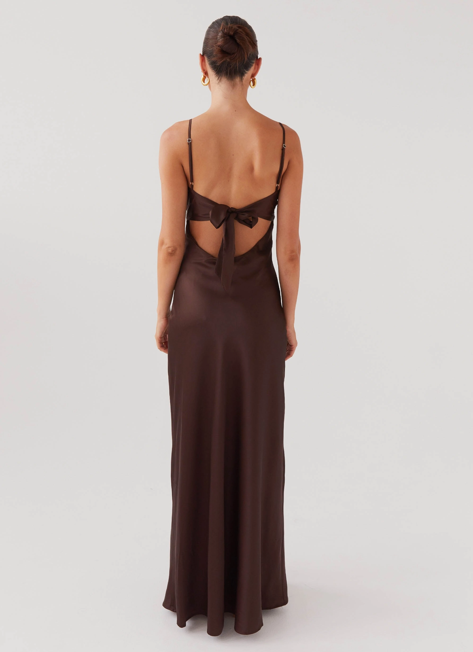 Chic Rhythm Soft Waist Flora Satin Maxi Dress - Chocolate