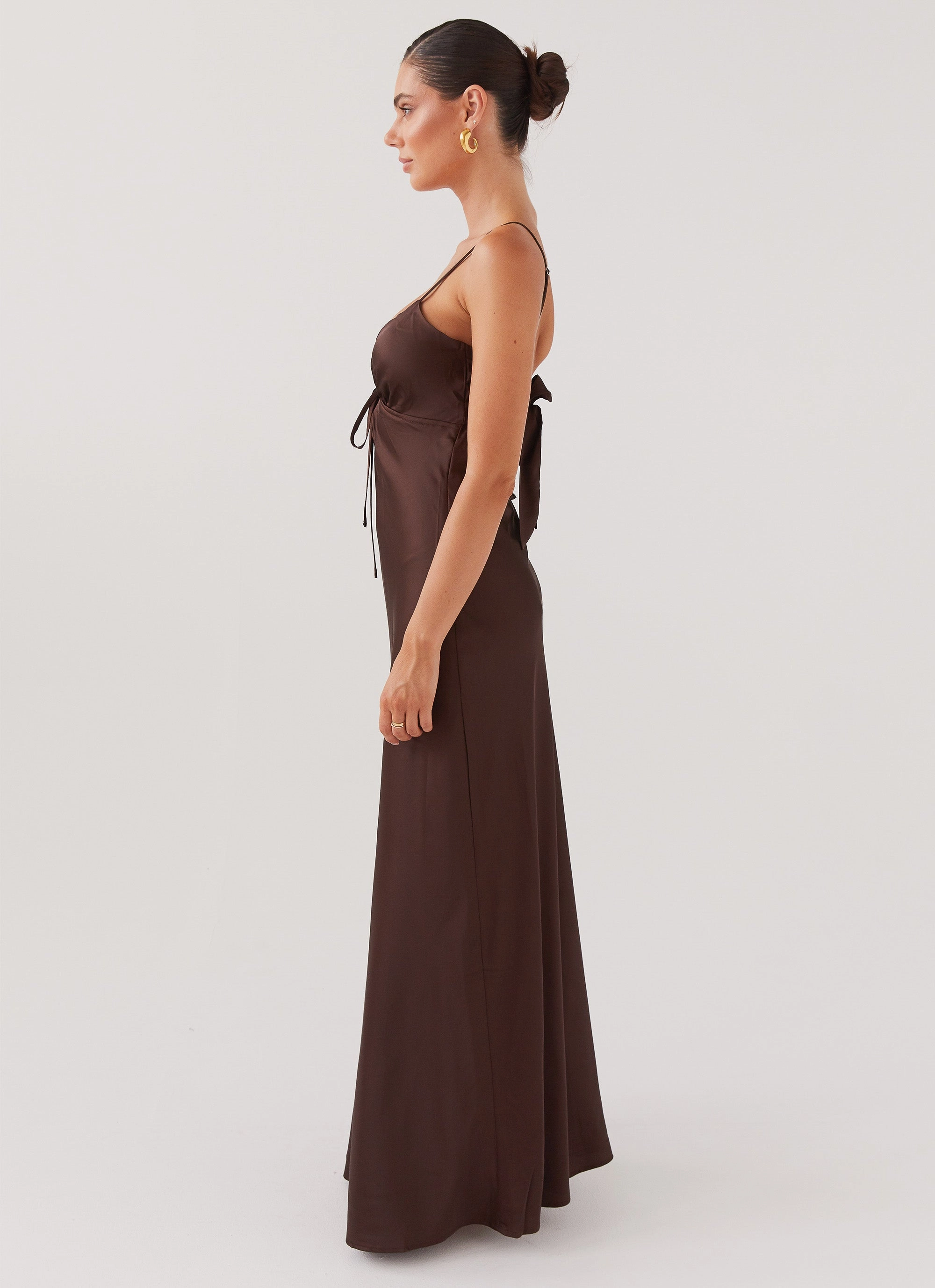 All Timewear Panelled-Design Flora Satin Maxi Dress - Chocolate