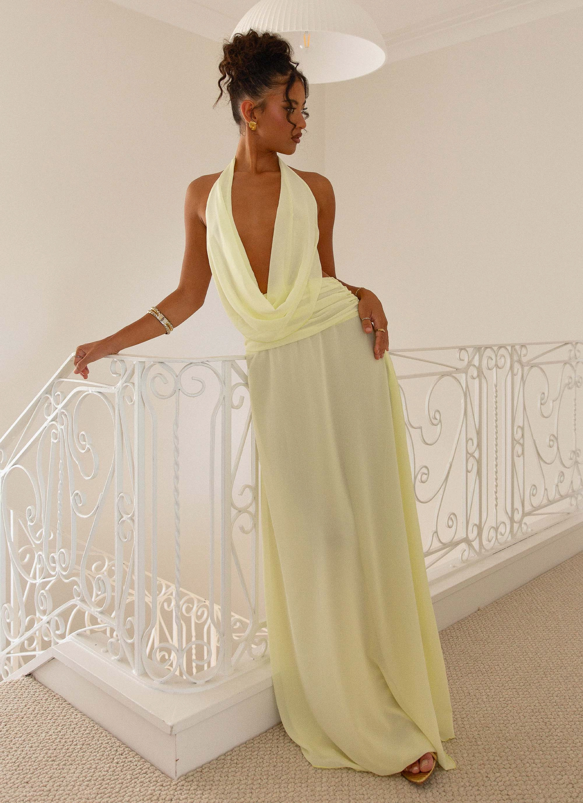 Elysia Chiffon Maxi Dress - Lemon Sheer Look Casual Comfort Wear