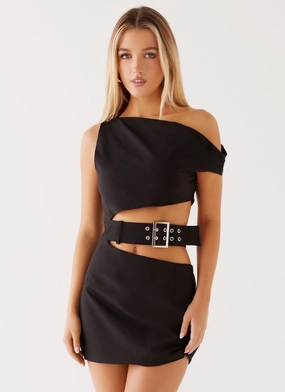 Stylish Line Elvira Belt Mini Dress - Black