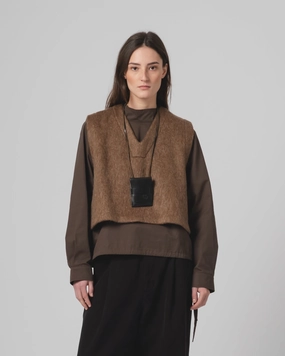 Long-sleeved G.o.D Vee Vest Mohair Fleece Java Brown