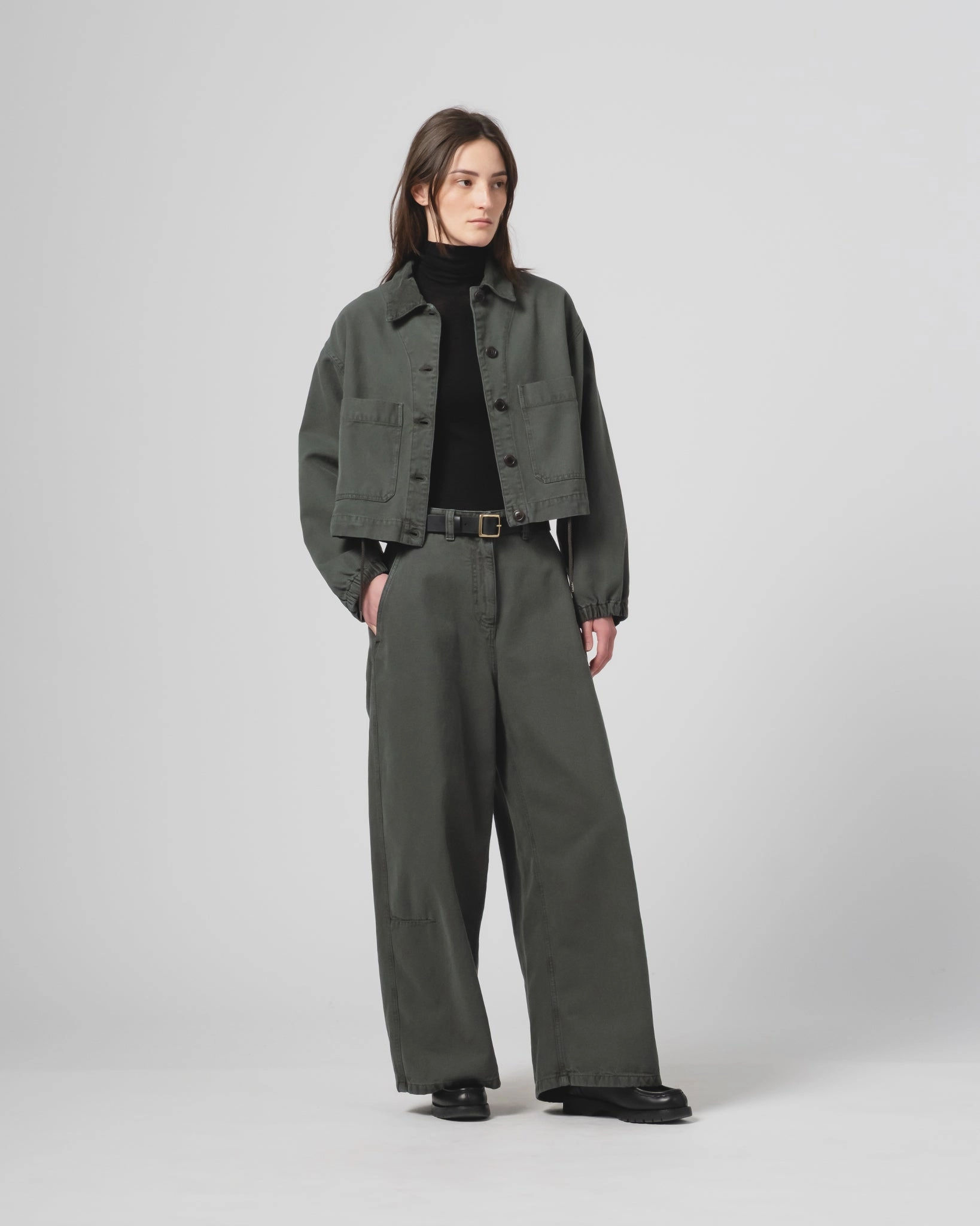 Layered Collar Design Packable Feature G.o.D Woopsie Jacket Canvas Forest Green