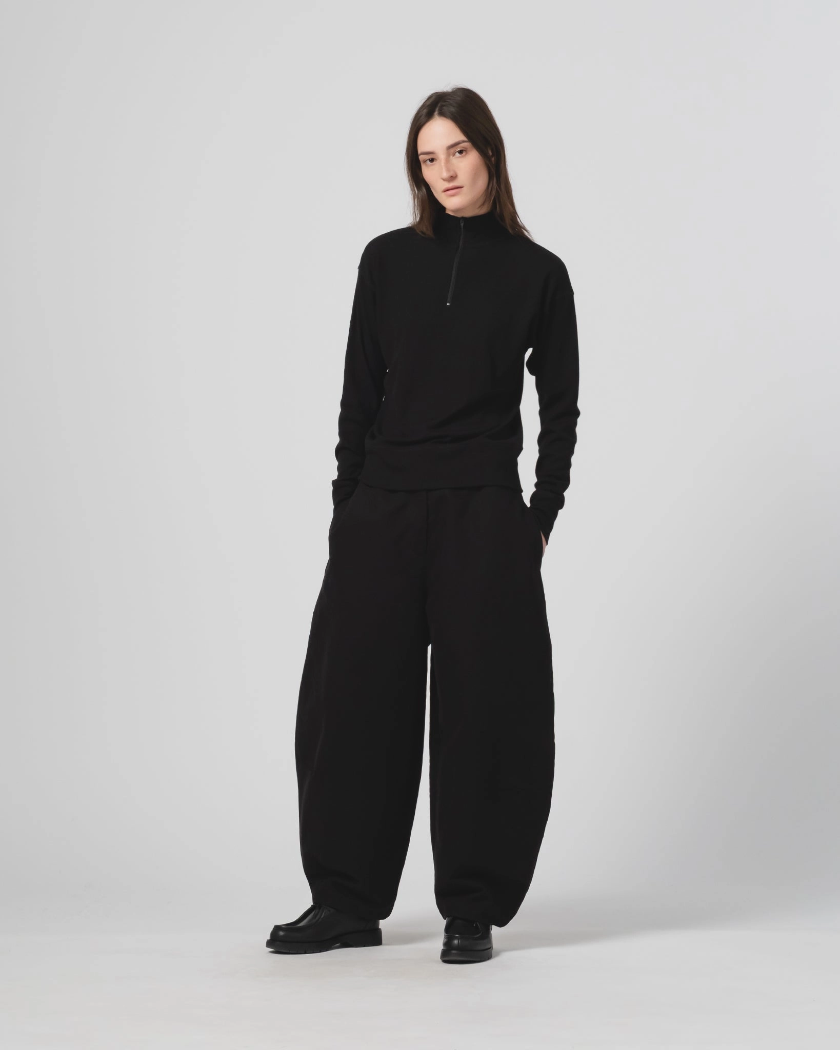 G.o.D Zipper Pull Over Light Wool Black Airflow Ventilation System