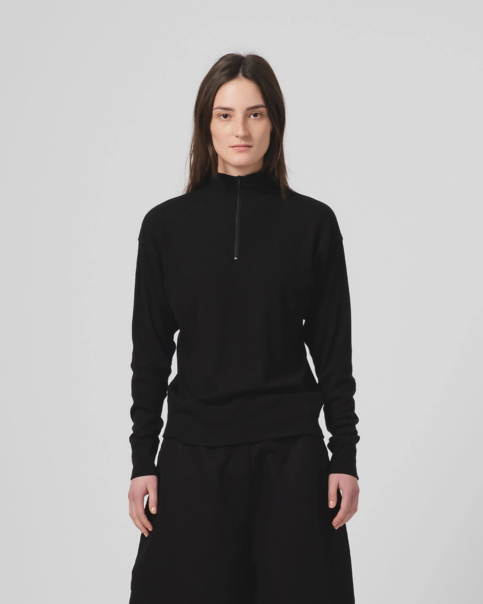 Soft Base Spring Wear G.o.D Zipper Pull Over Light Wool Black