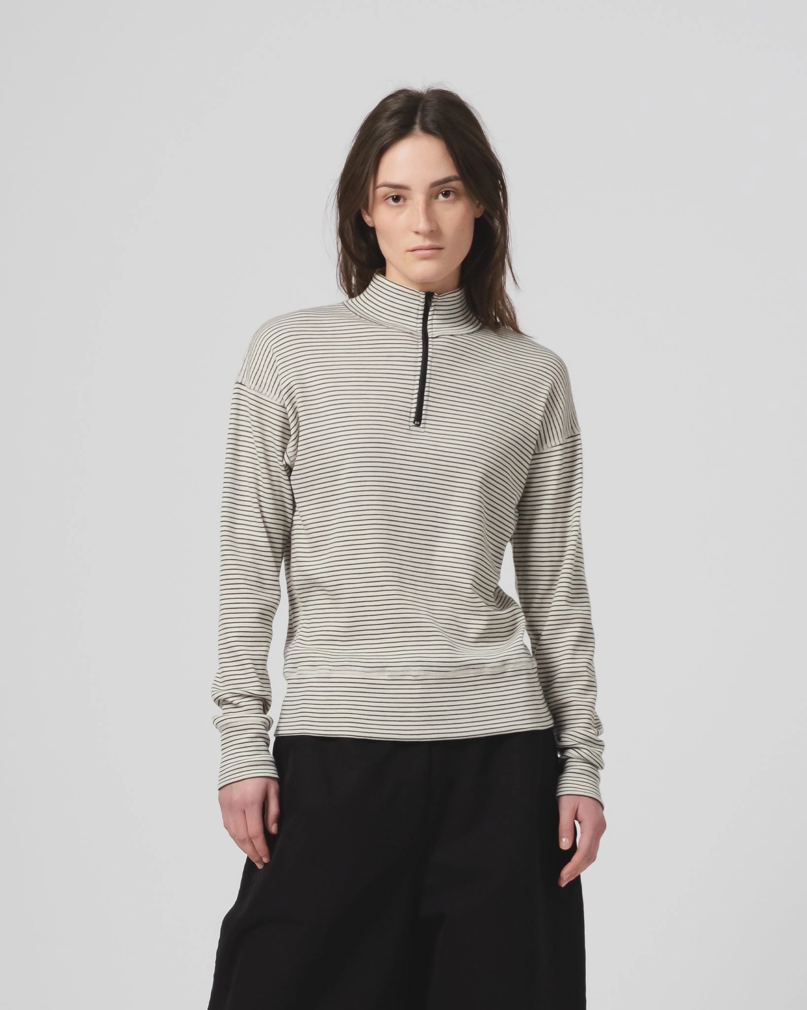 G.o.D Zipper Pull Over Light Wool Ecru/Black Non Irritating Tags