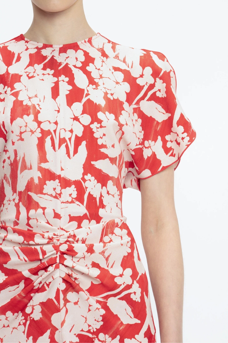 Gathered Waist Midi Dress Patterned-Fabric