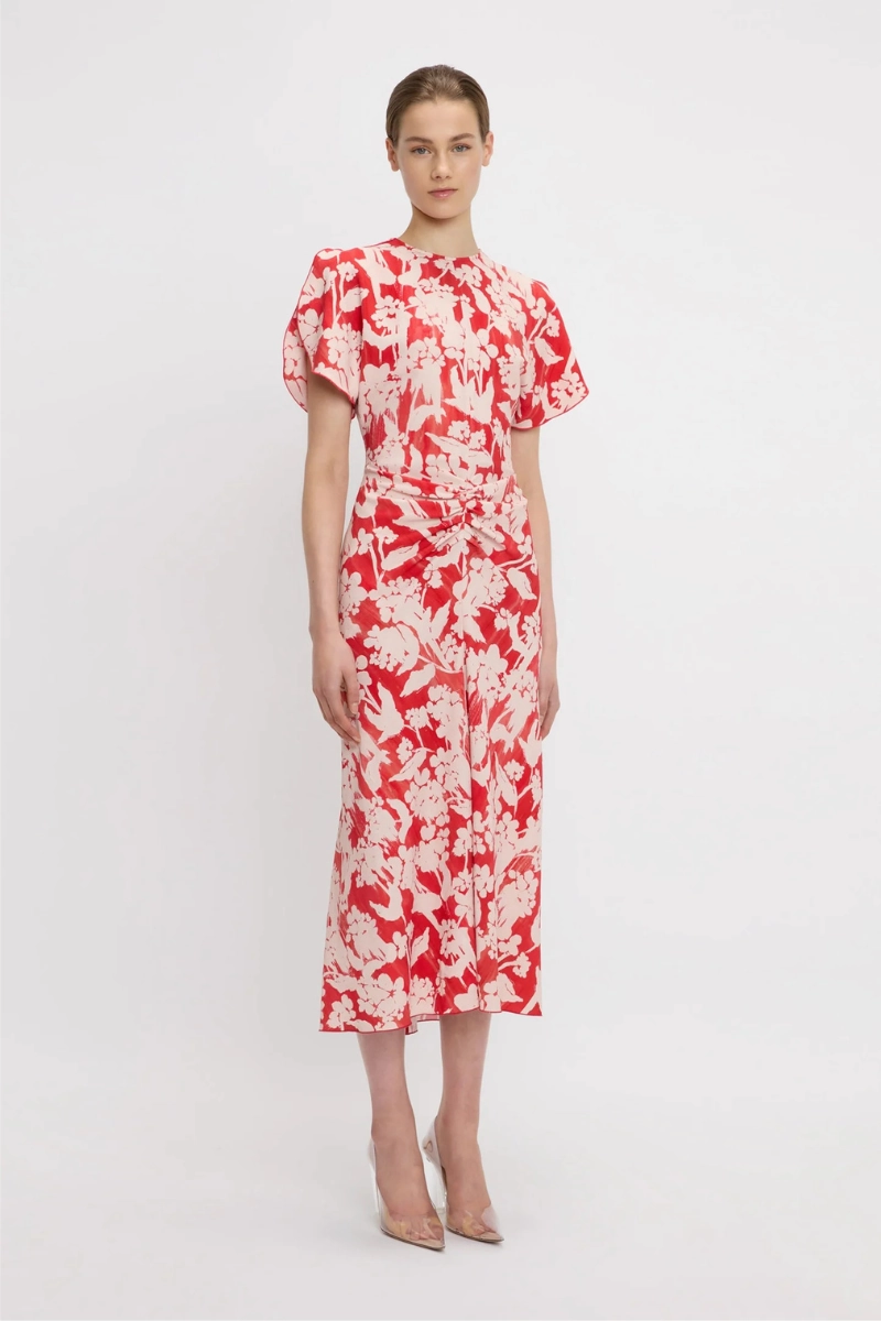 Calm Flow Calm Style Gathered Waist Midi Dress