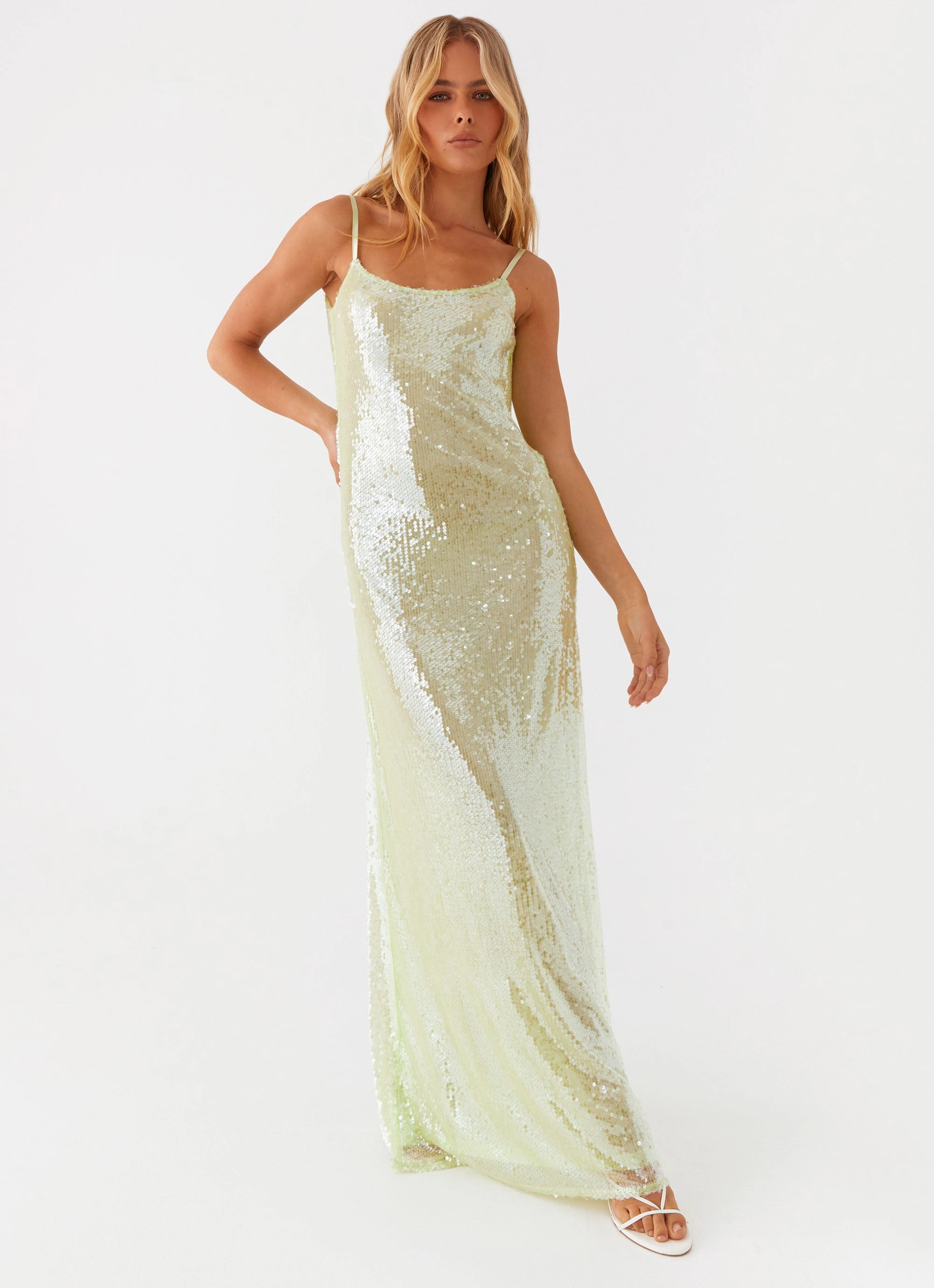 Glossy Detail Kind Glow Higher Level Sequin Maxi Dress - Mint
