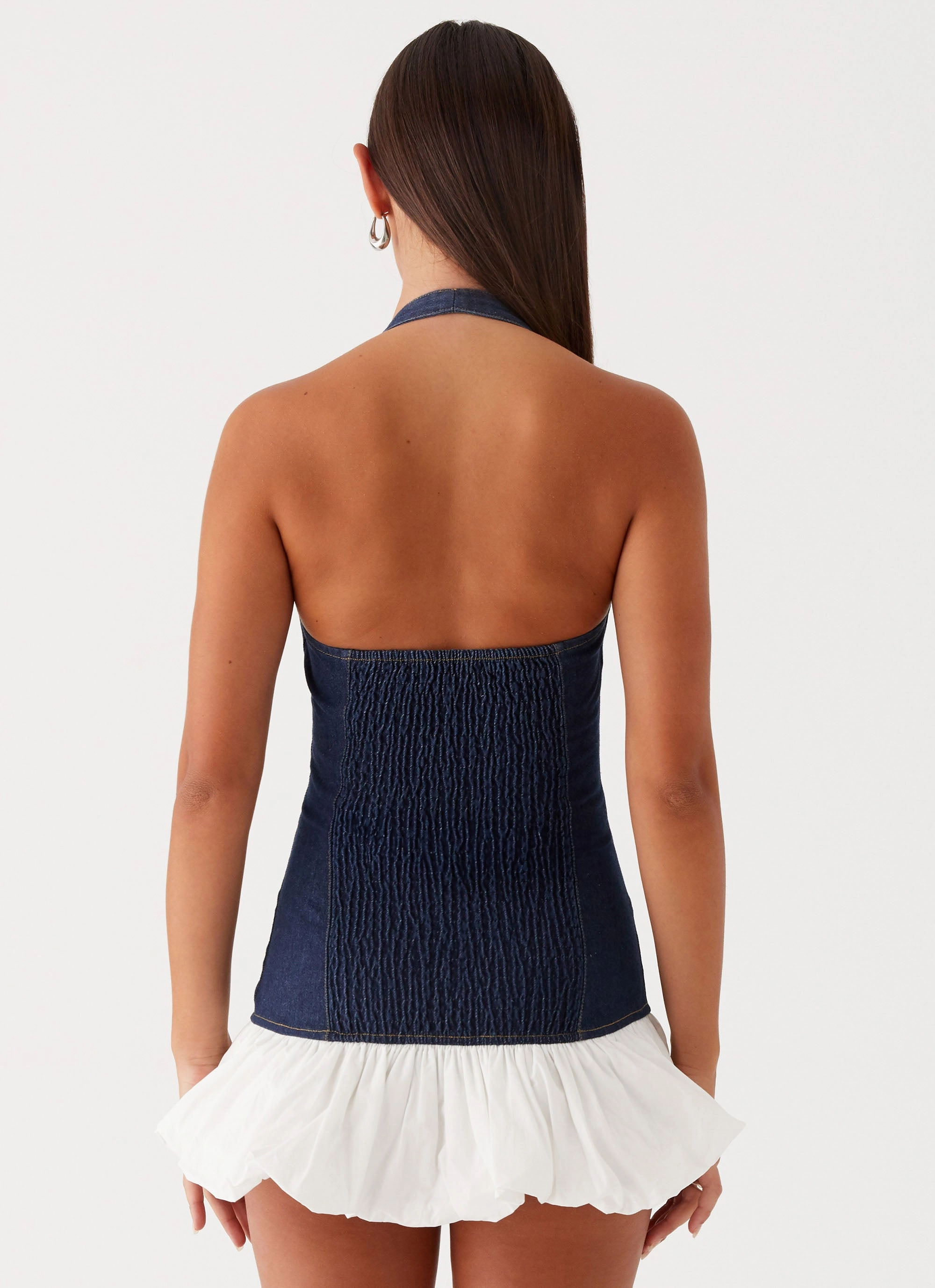 Fit Waist Elegant Outline Georgina Denim Mini Dress - Blue