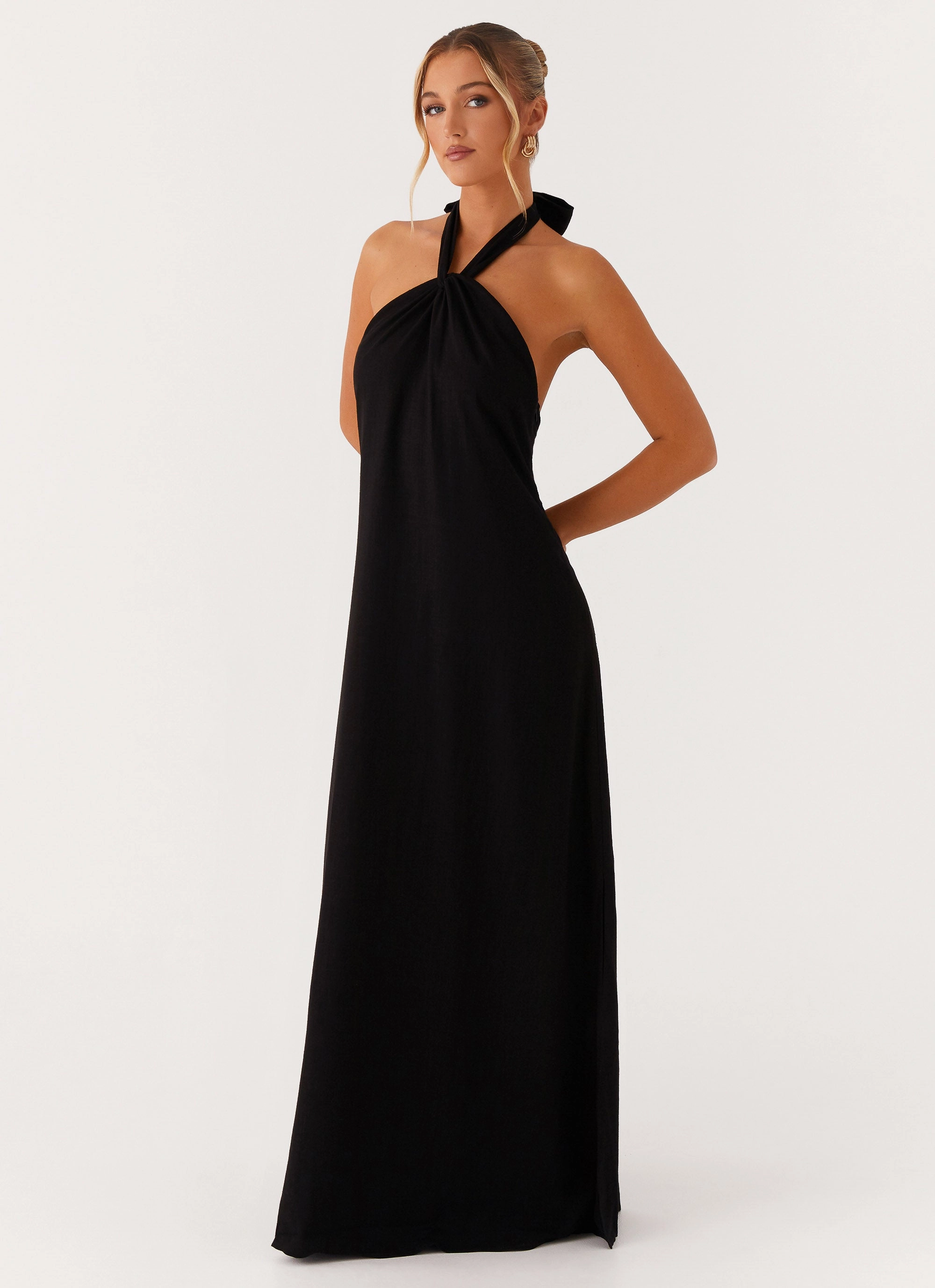 Light Fabric Soft Structure Golden Child Linen Maxi Dress - Black