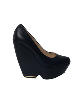 Comfortable Footbed Walk Lightly Nicholas Kirkwood Platform Wedge in Black Leather