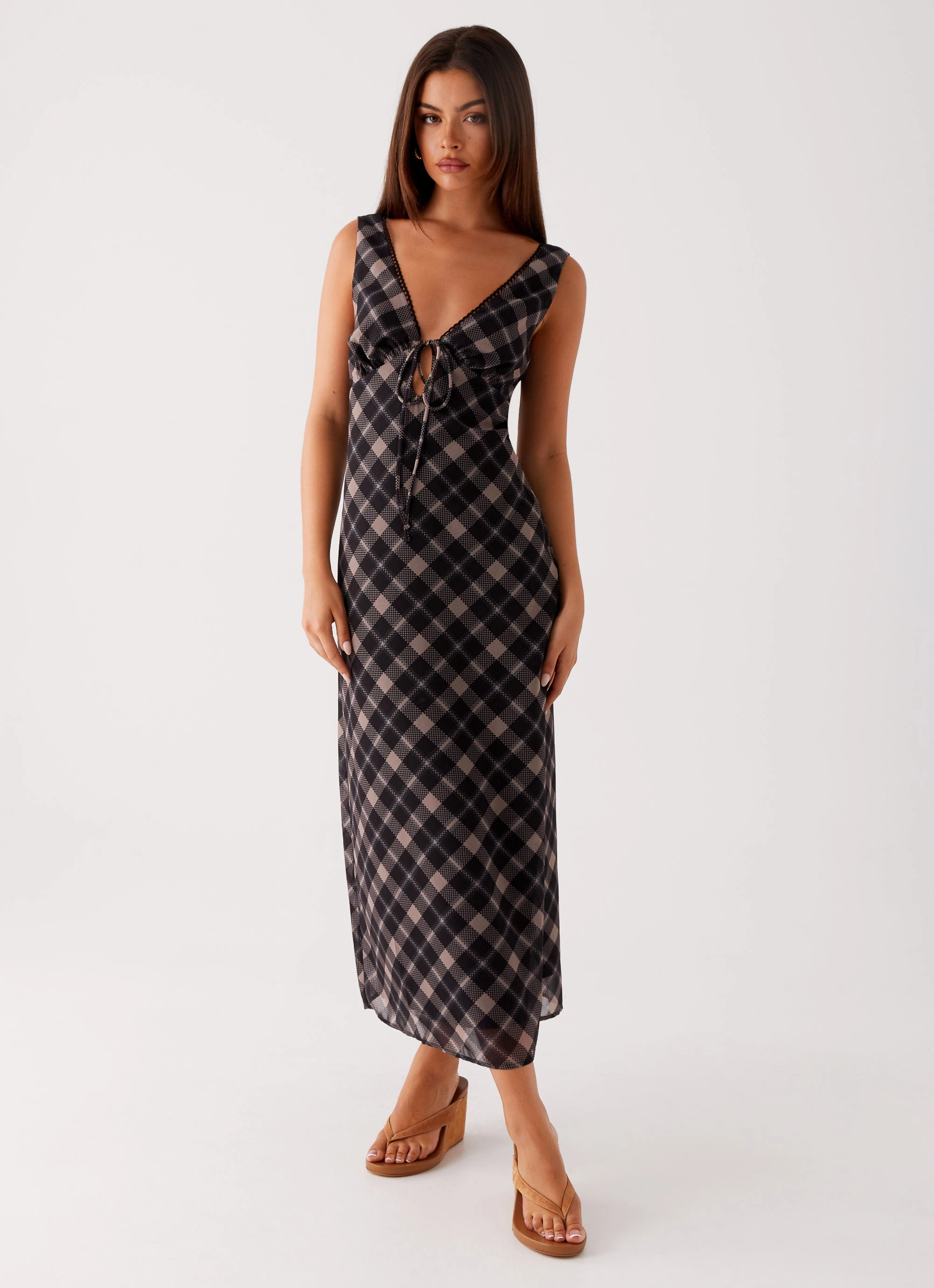 Gianna Midi Dress - Taupe Check Versatile Touch