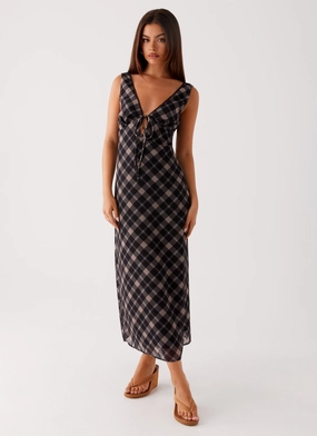 Gianna Midi Dress - Taupe Check Versatile Touch