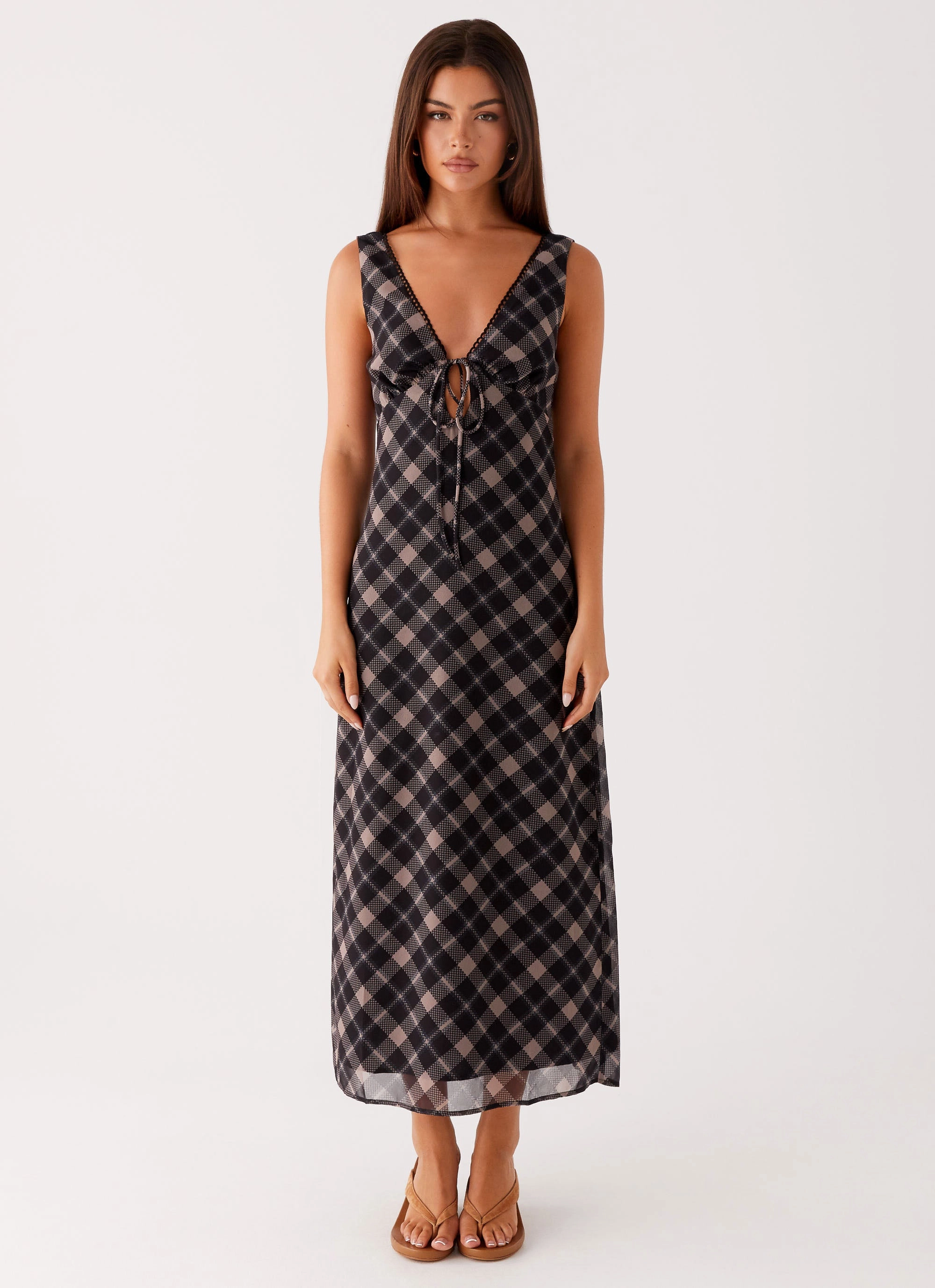 Gianna Midi Dress - Taupe Check Fluid Cut