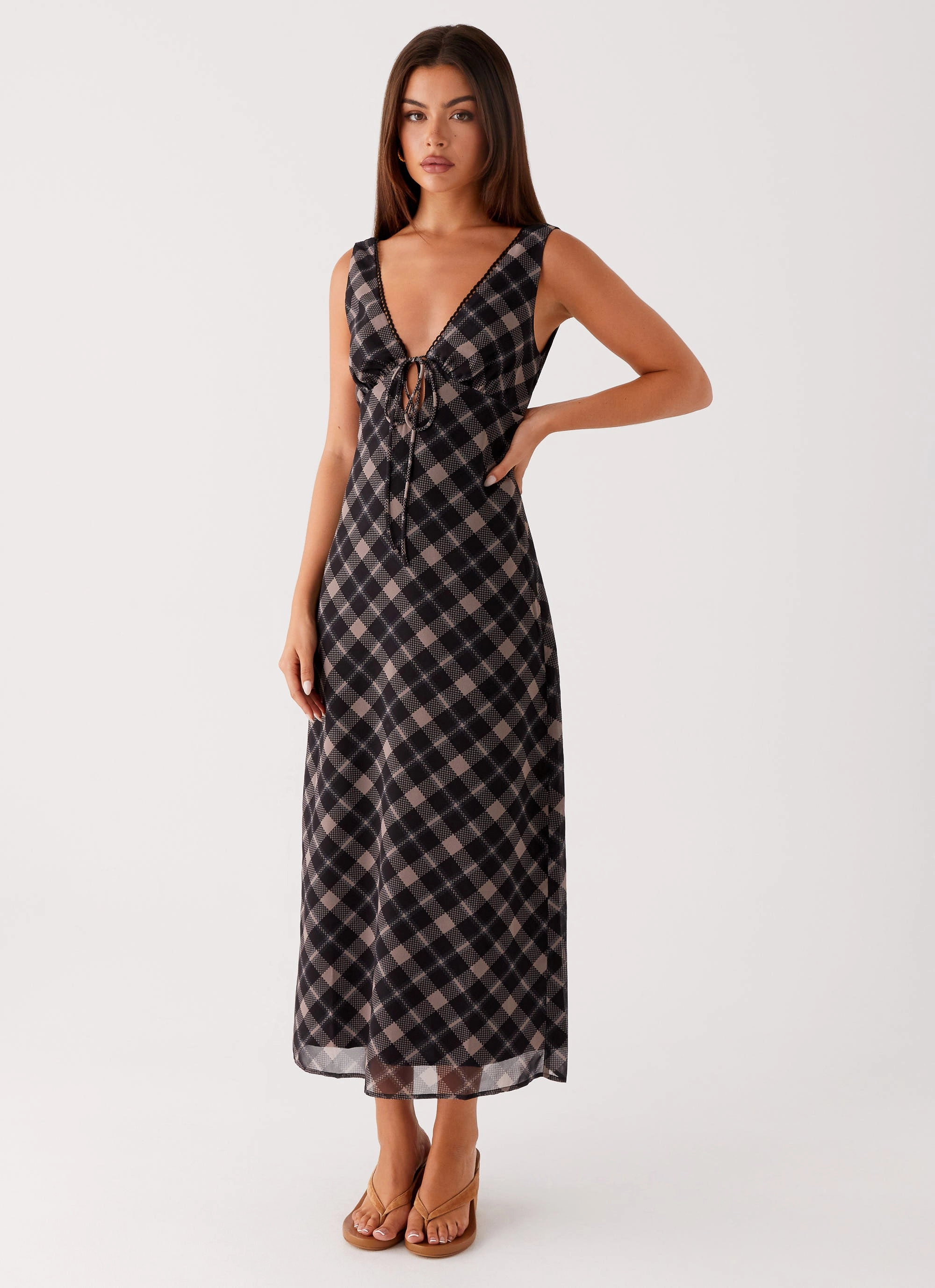 Gianna Midi Dress - Taupe Check Influencer-Approved Gender Fluid