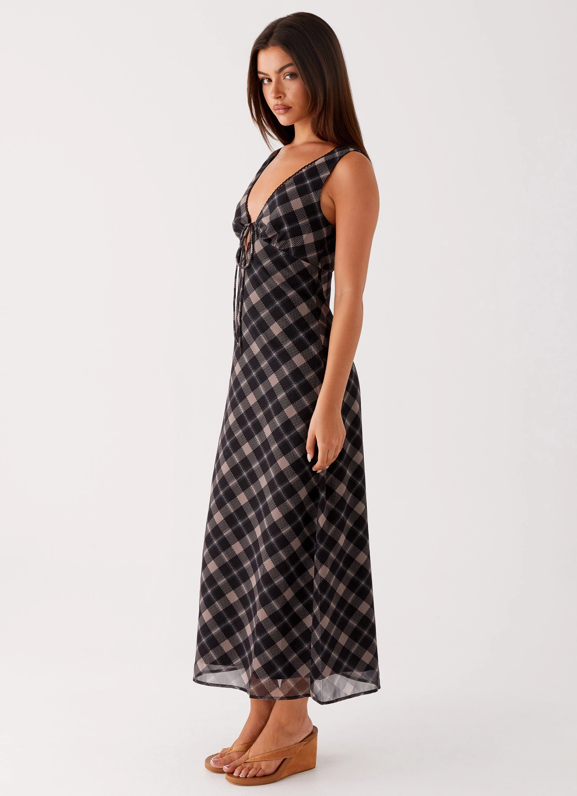Classic Grace Gianna Midi Dress - Taupe Check