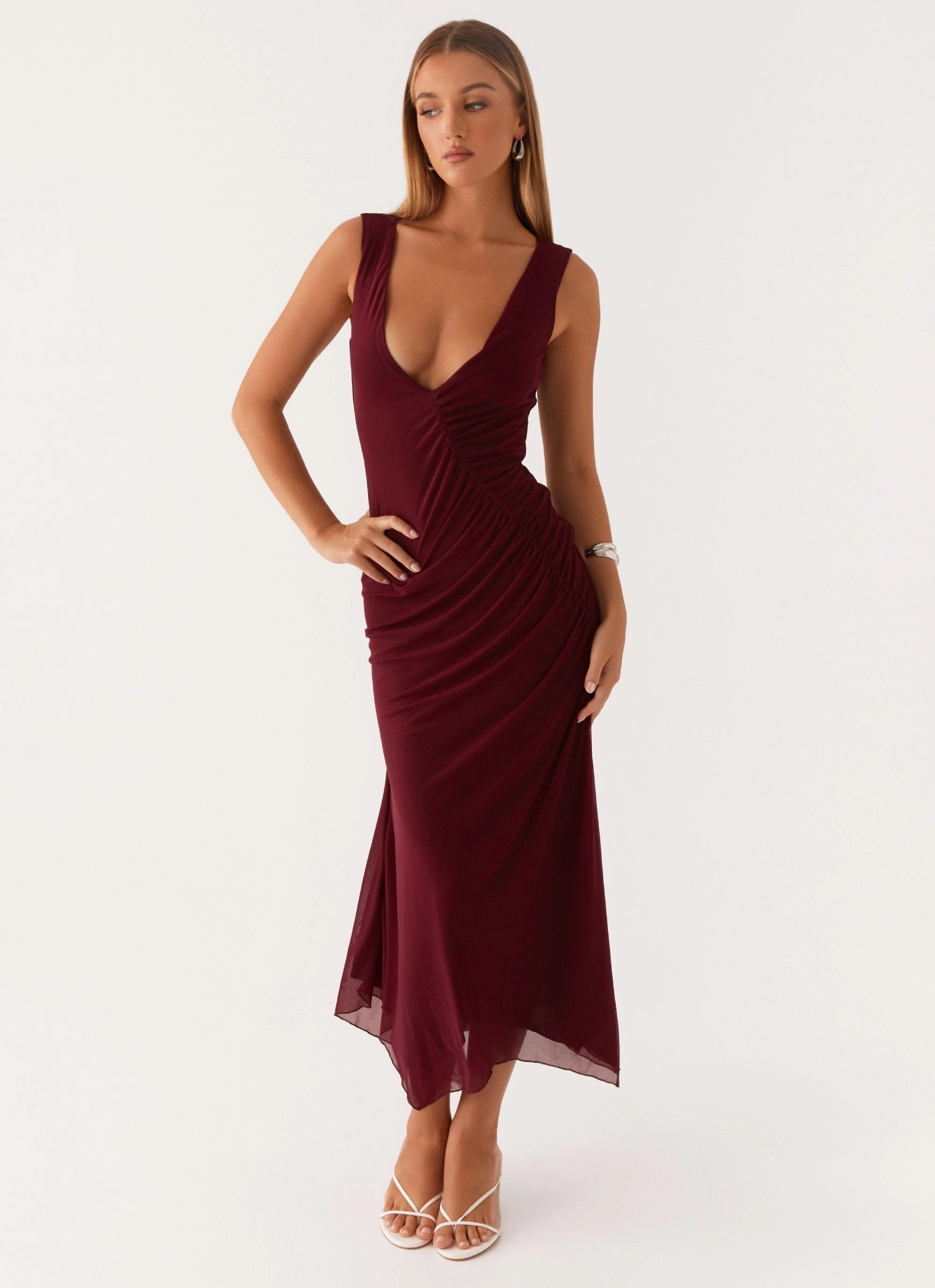 Murphy Maxi Dress - Deep Maroon Elegant Fit Tailored Layers