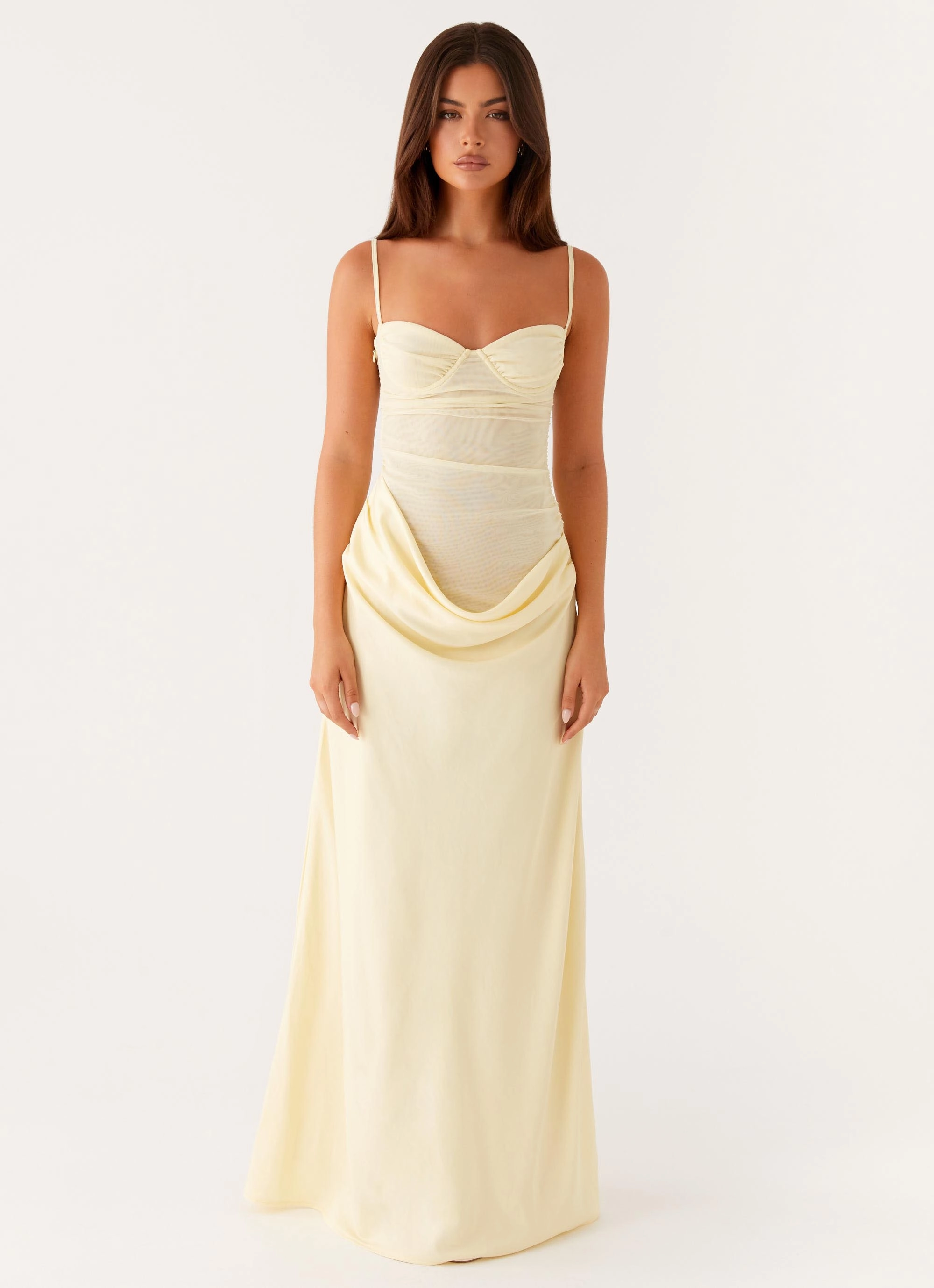 Halter neck Airy Silk Romy Maxi Dress - Yellow
