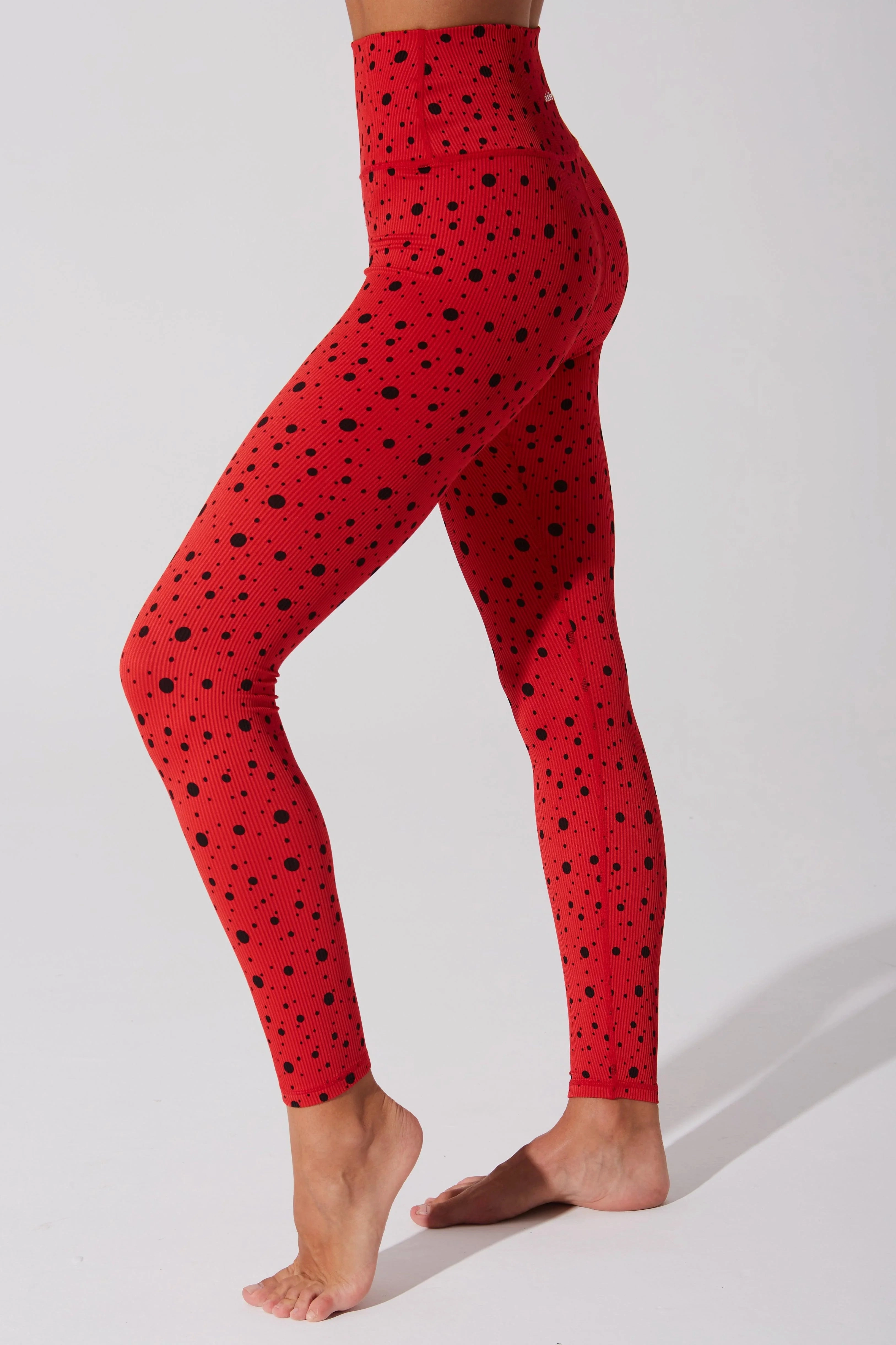 Sporty Wearable High Waist Hafwen Polka Dots Legging - Savvy Red