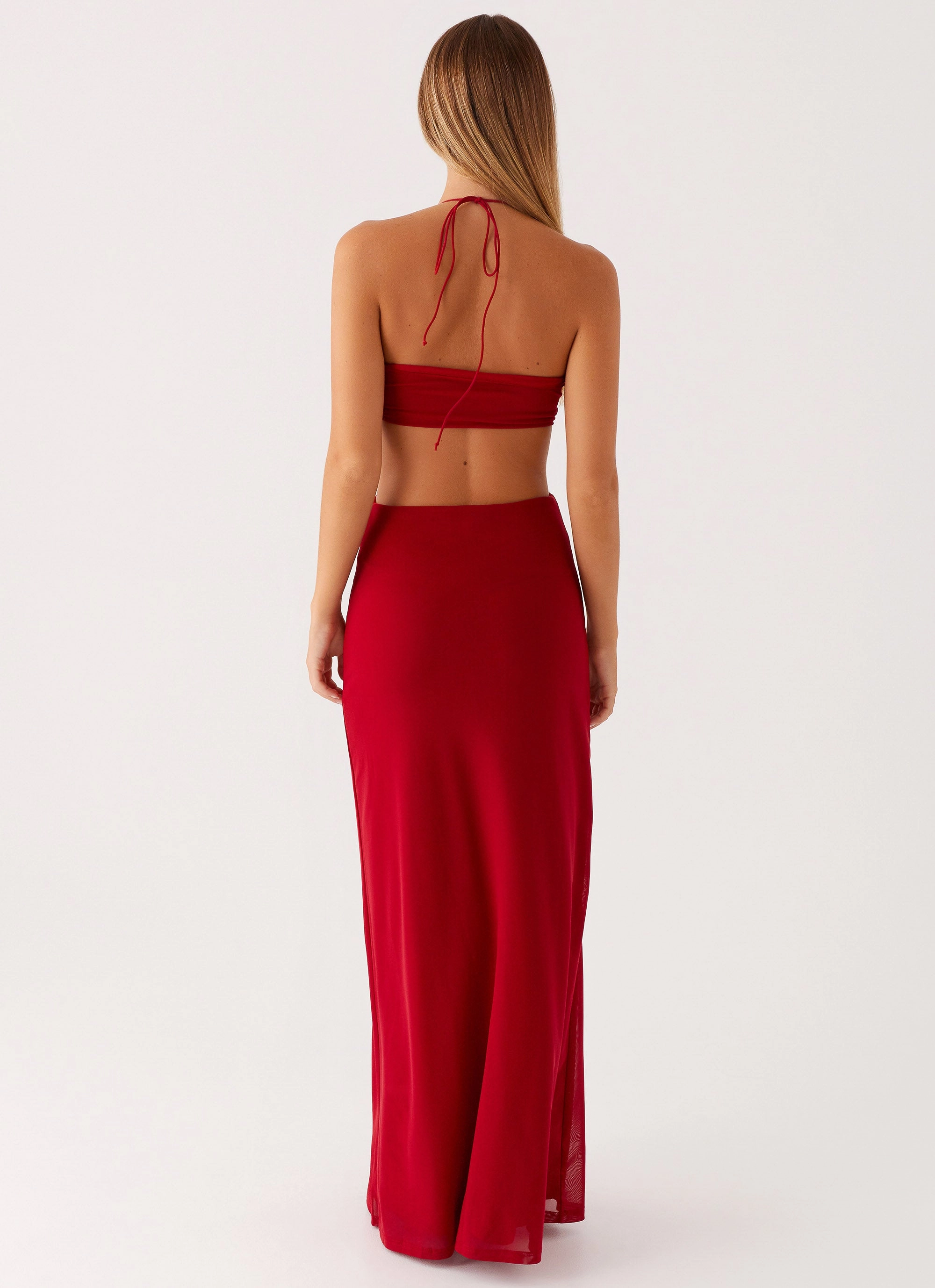 Hallie Maxi Dress - Red Asymmetric-Neck StretchableKnit